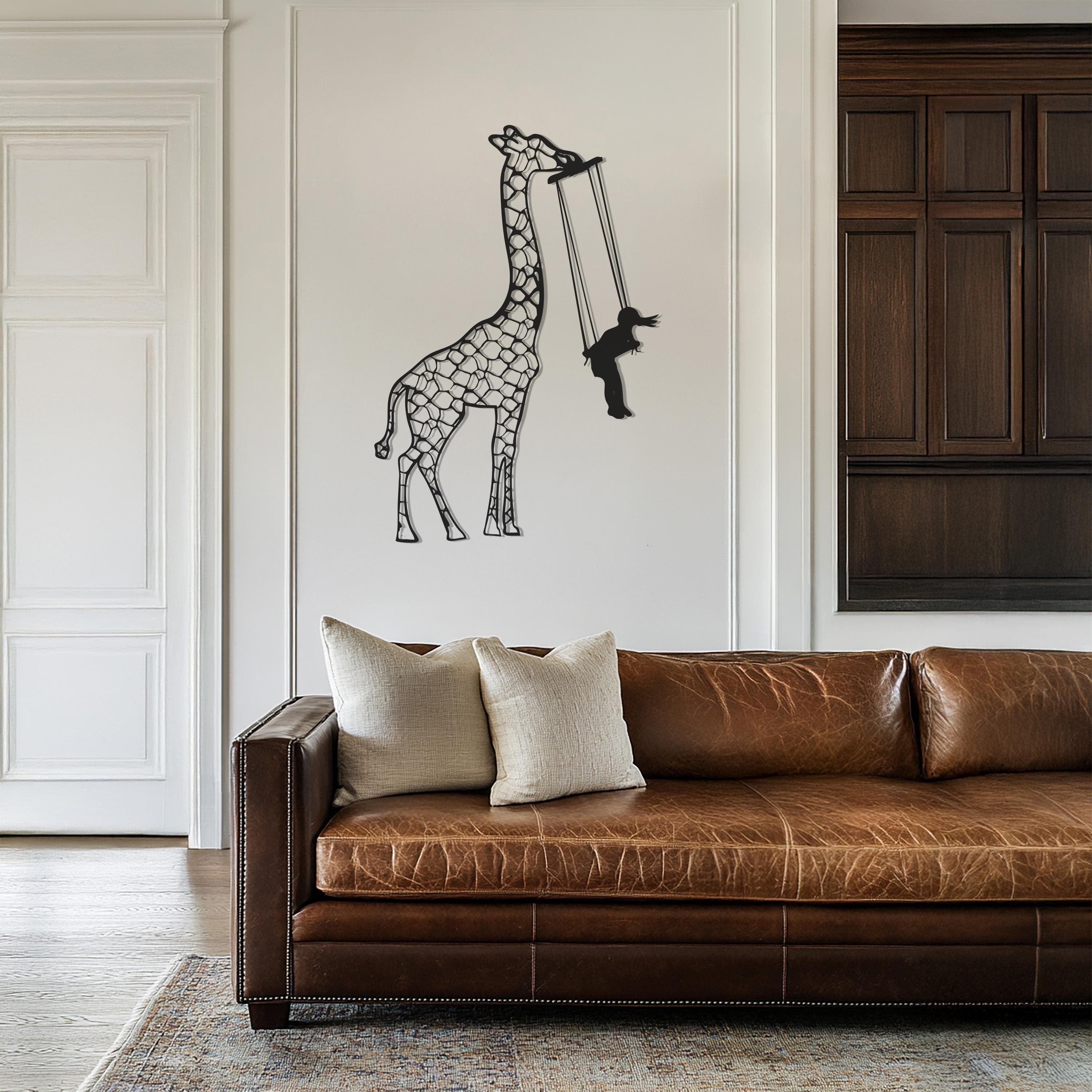 Giraffe Swing Metal Wall Art, Animal Wall Decor, Kids Room or Nursery, Jungle Safari Metal Sign, Metal Wall Art Decor, Gift for Home