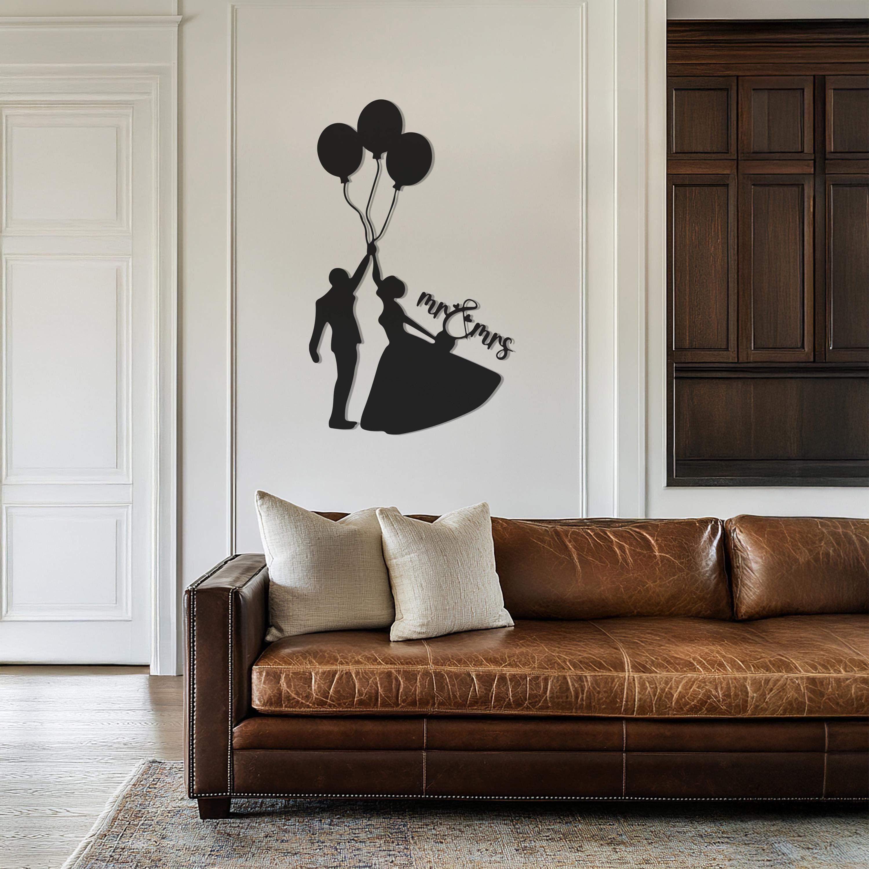 Romantic Couple Metal Sign With Balloons, Home Decor, Metal Wedding Decor, Modern Love Silhouette Decor, Couple Wall Decor, Wedding Gift