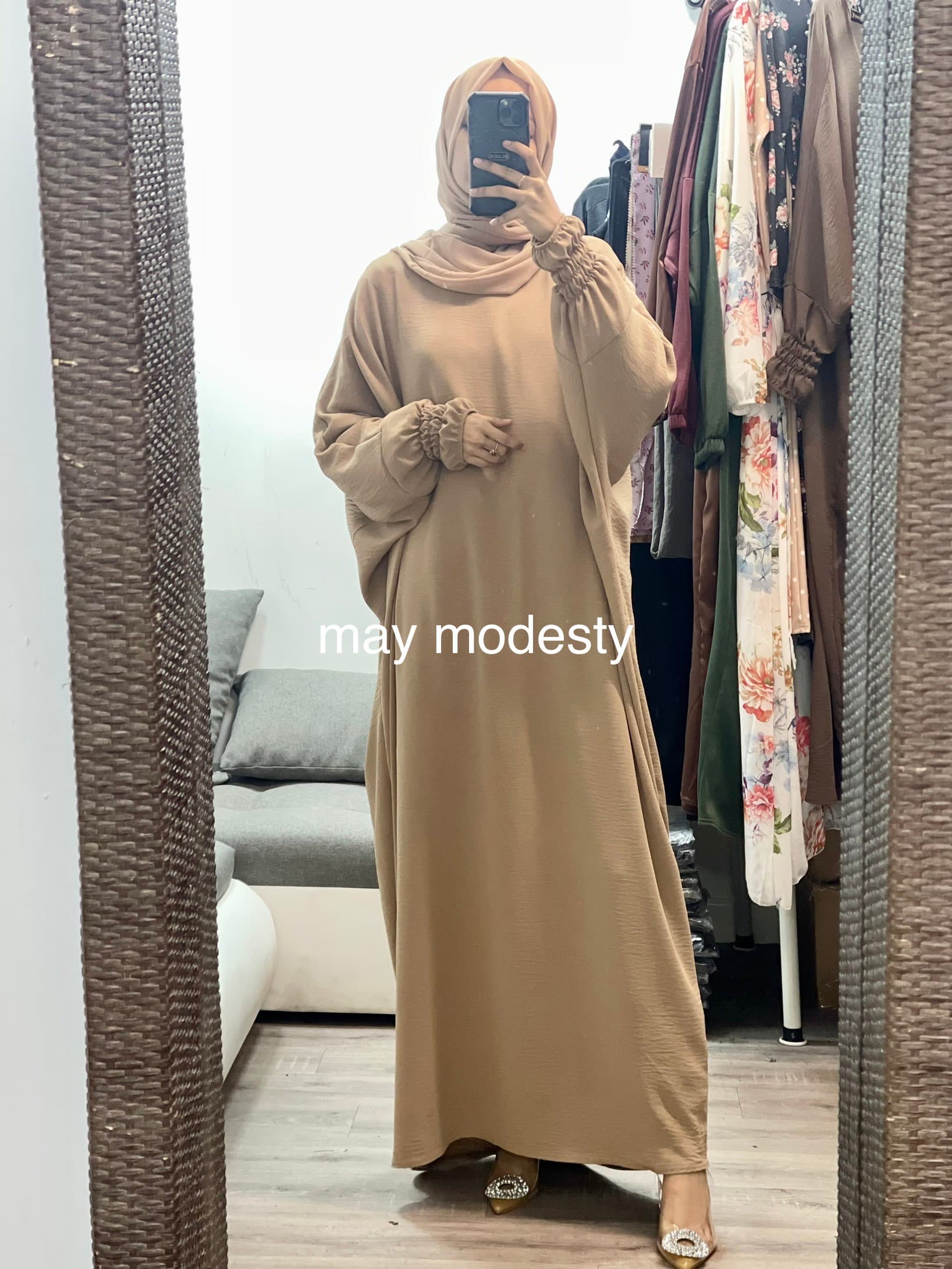 batwing crepe abaya with sherring sleeves uk8-22