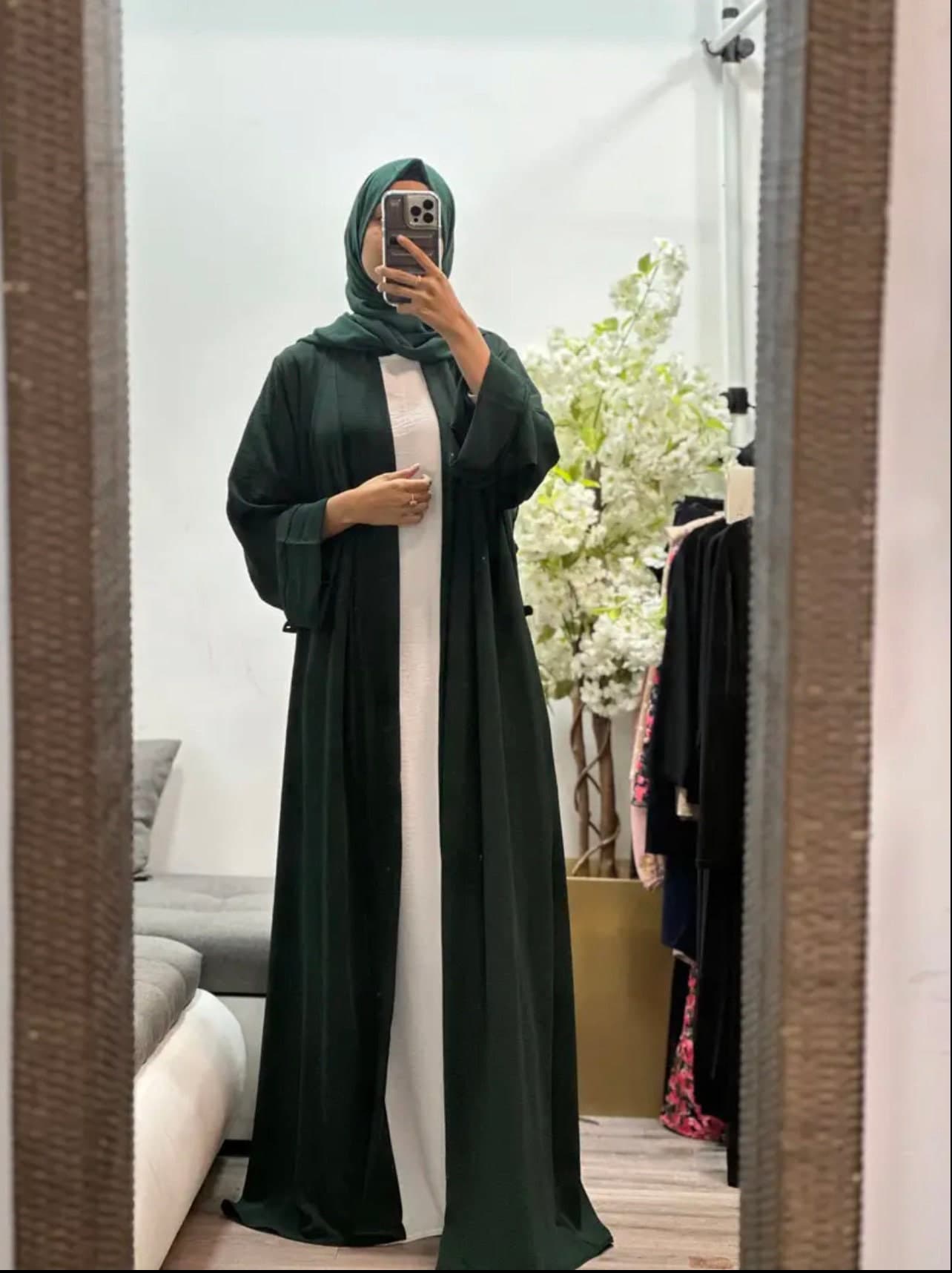 open abaya with flare sleeves and belt - image 4