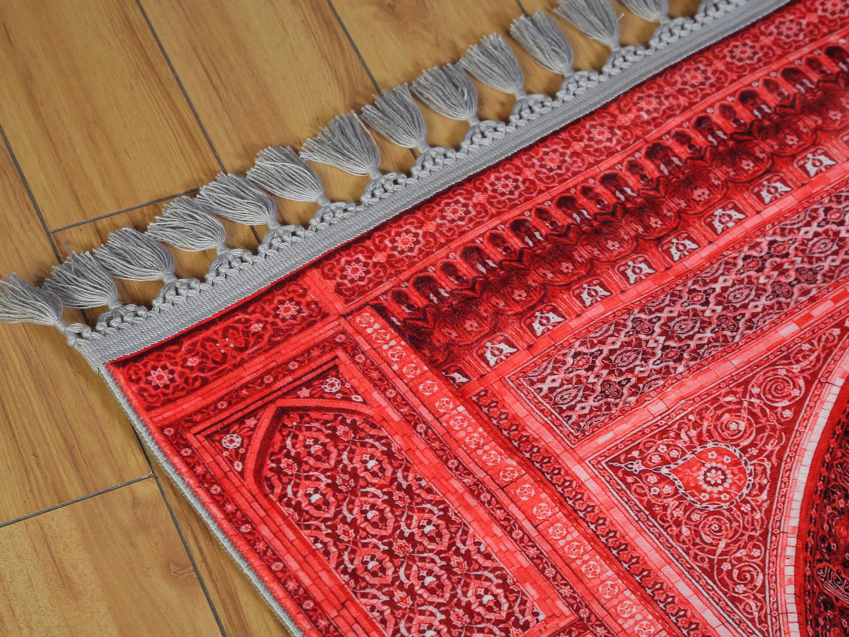 Personalized Prayer Rug Muslim Soft Silky Islamic Turkish Gebetsteppich Red Prayer Mat - image 4