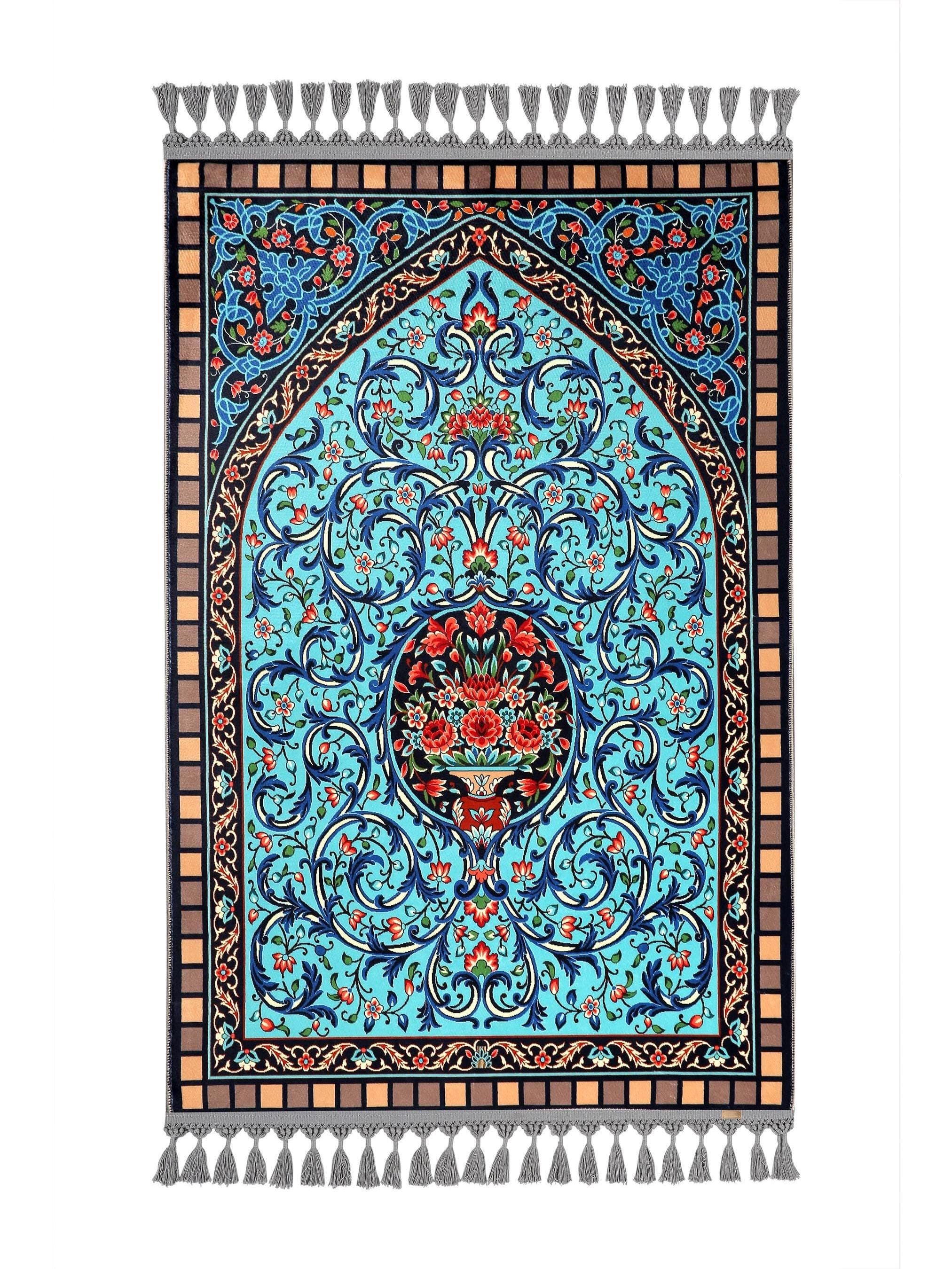 Prayer Mat Islamic Prayer Rug: Blue Soft Silk Personalized Muslim Gifts For Her