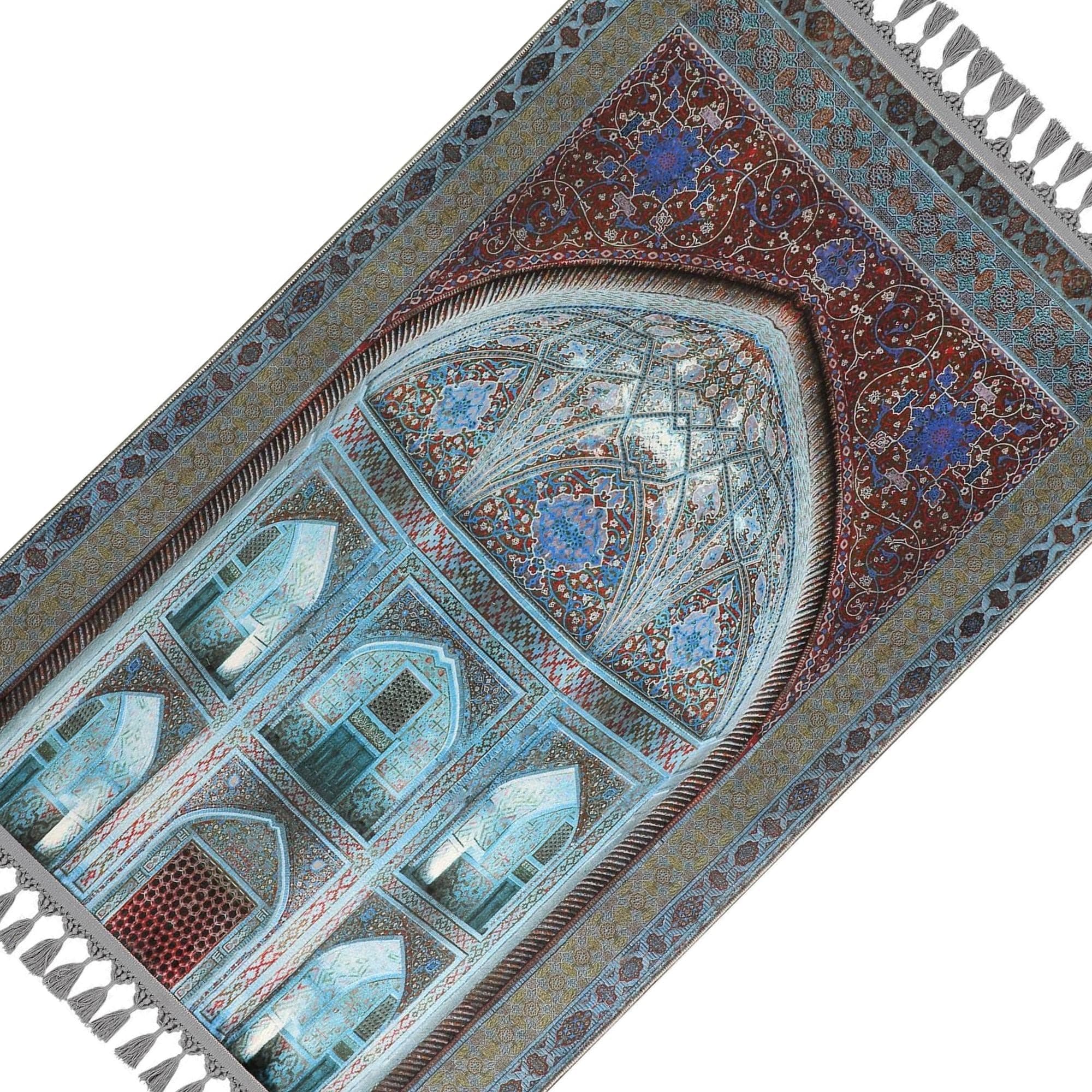 Blue Prayer Mat Mihrab Islamic Muslim Gift Gebetsteppich Soft Silky Surface Prayer Rug - image 4