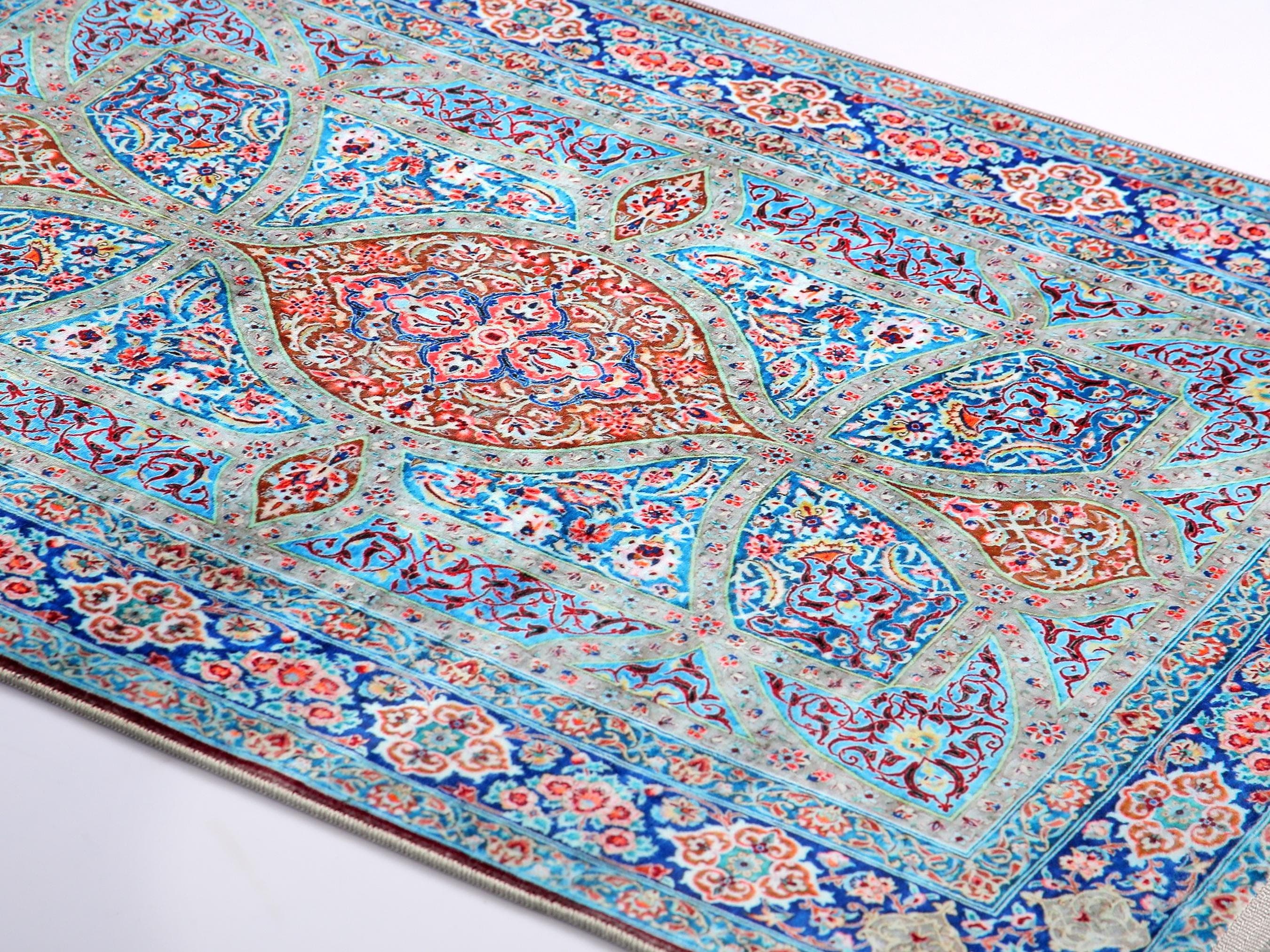 Prayer Mat Turkish Blue Prayer Rug: Soft Silk Luxury Islamic Gift Arabian Carpet - image 5