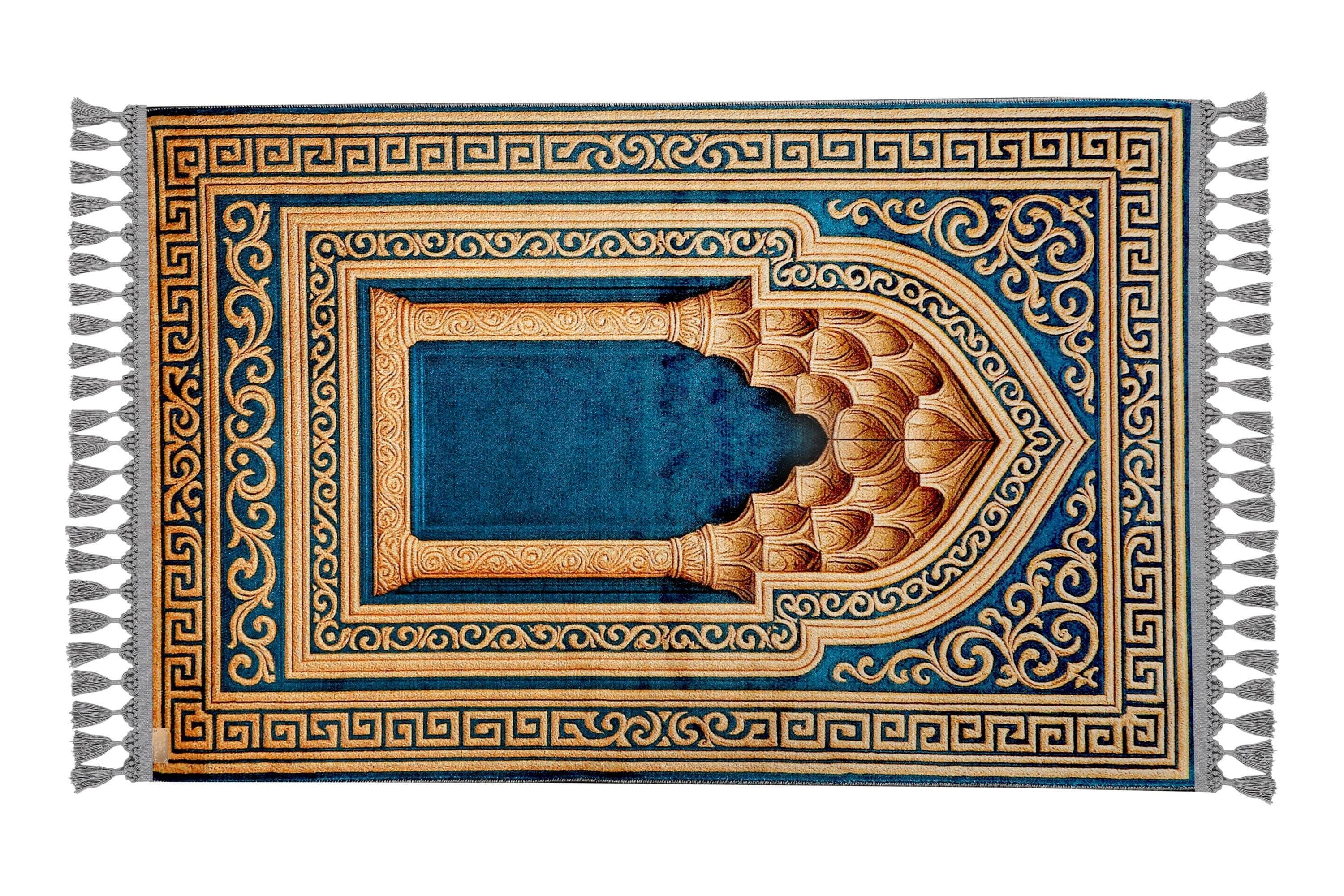 Prayer Mat Blue Mihrab Prayer Rug: Soft Silk Luxury Islamic Muslim Gift Arabian Carpet - image 3