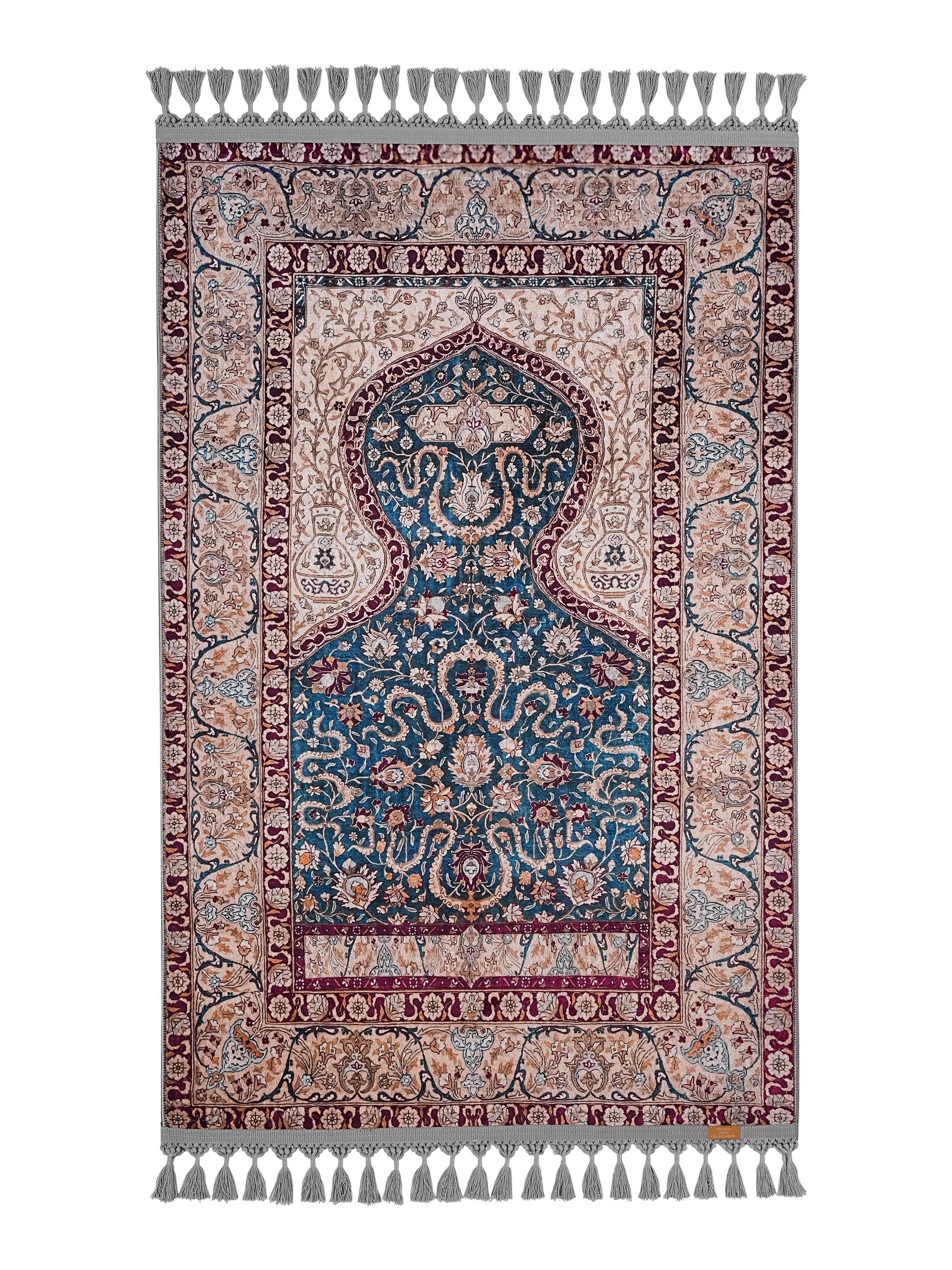 Prayer Mat & Blue Turkish Prayer Rug: Soft Silky Luxury Islamic Gift Arabian Carpet
