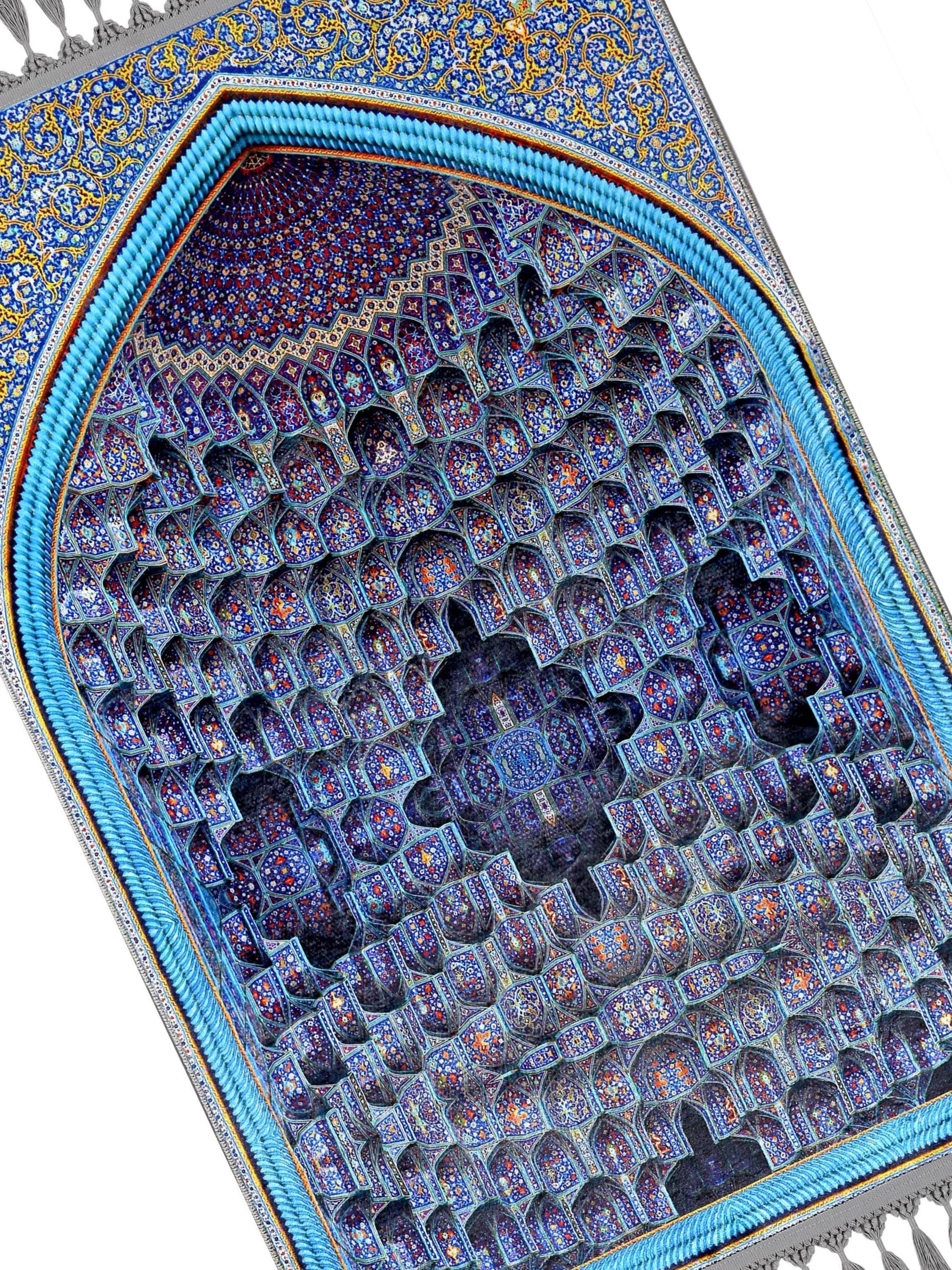 Personalised Prayer Mat - Blue Silky Soft Turkish Prayer Rug - Custom Islamic Gift - image 4