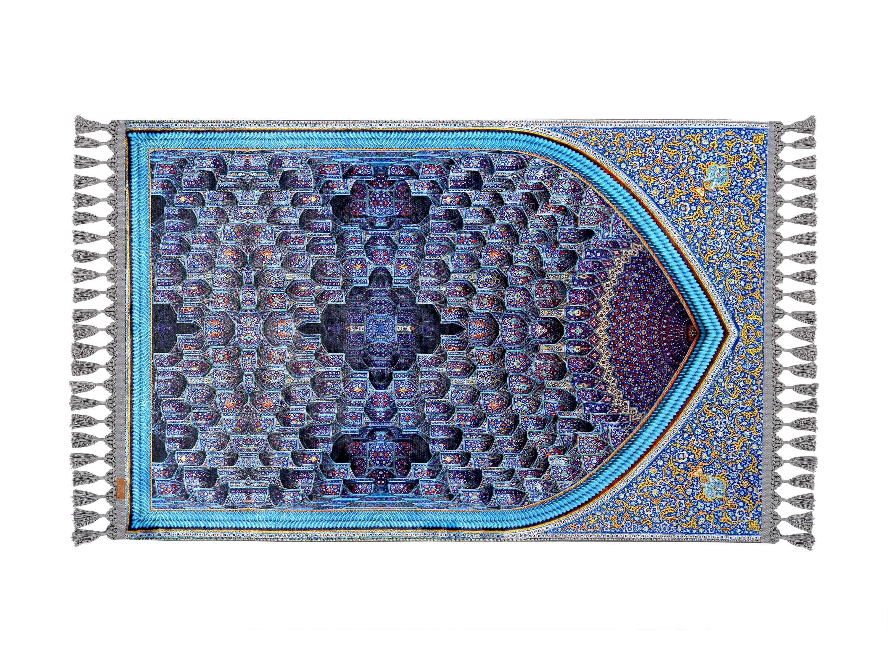 Personalised Prayer Mat - Blue Silky Soft Turkish Prayer Rug - Custom Islamic Gift - image 3