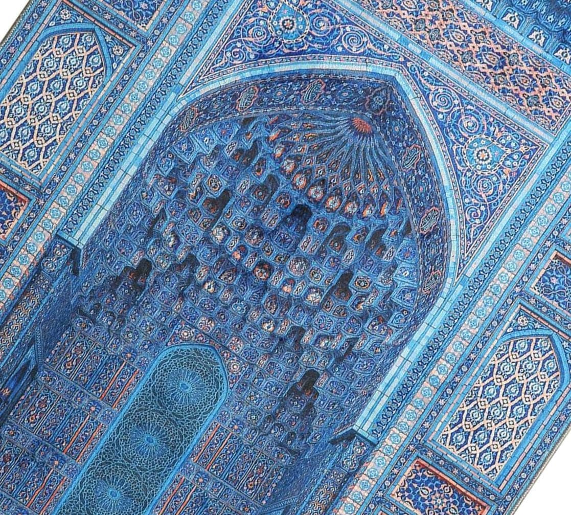Prayer Mat | Blue Mihrab | Soft Silky Surface | Personalized Turkish Prayer Rug | Islamic Gift - image 4