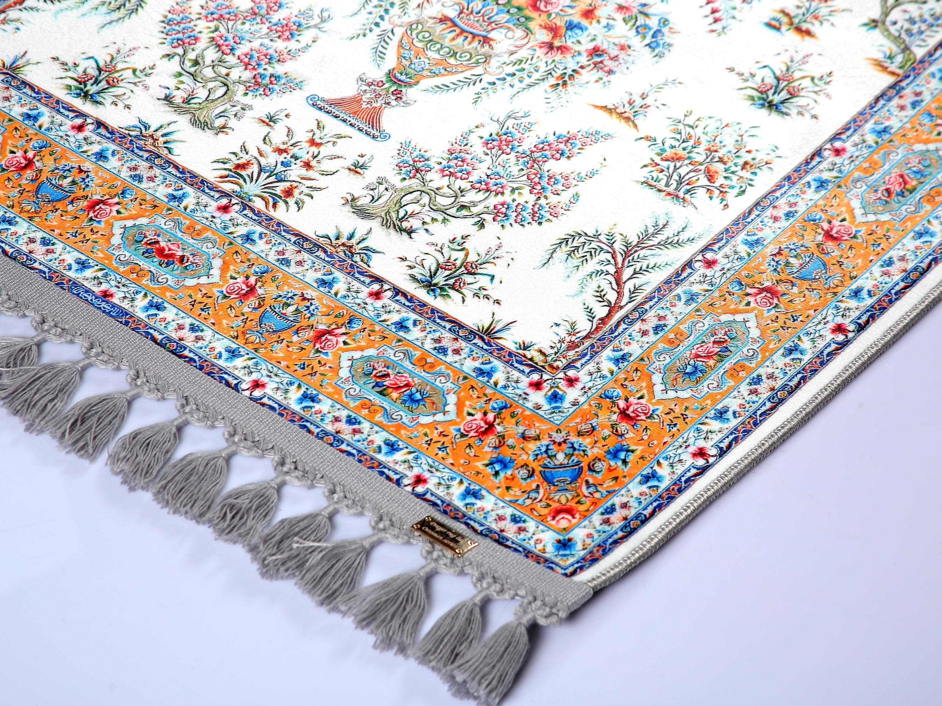 Prayer Mat & Green Orange Floral Prayer Rug: Soft Silky Luxury Mihrab Islamic Gift - image 5