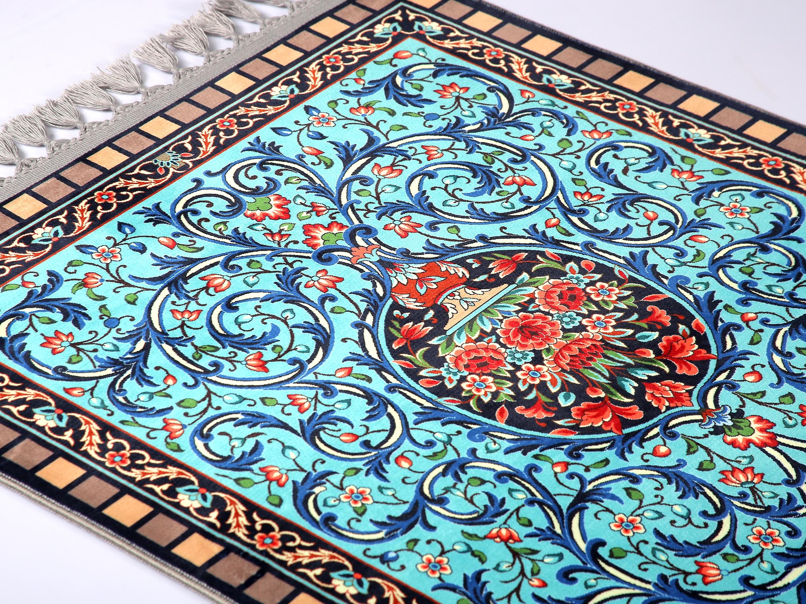 Prayer Mat Islamic Prayer Rug: Blue Soft Silk Personalized Muslim Gifts For Her - image 5
