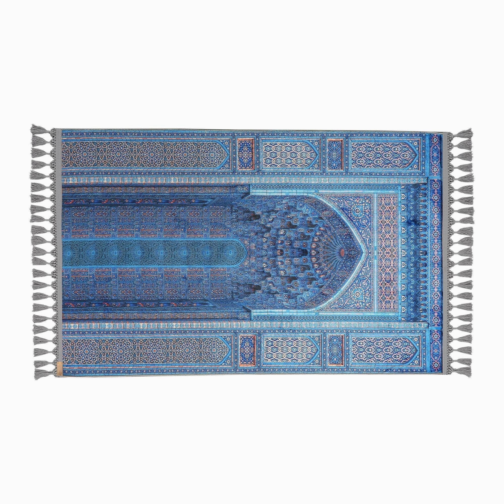 Prayer Mat | Blue Mihrab | Soft Silky Surface | Personalized Turkish Prayer Rug | Islamic Gift - image 3