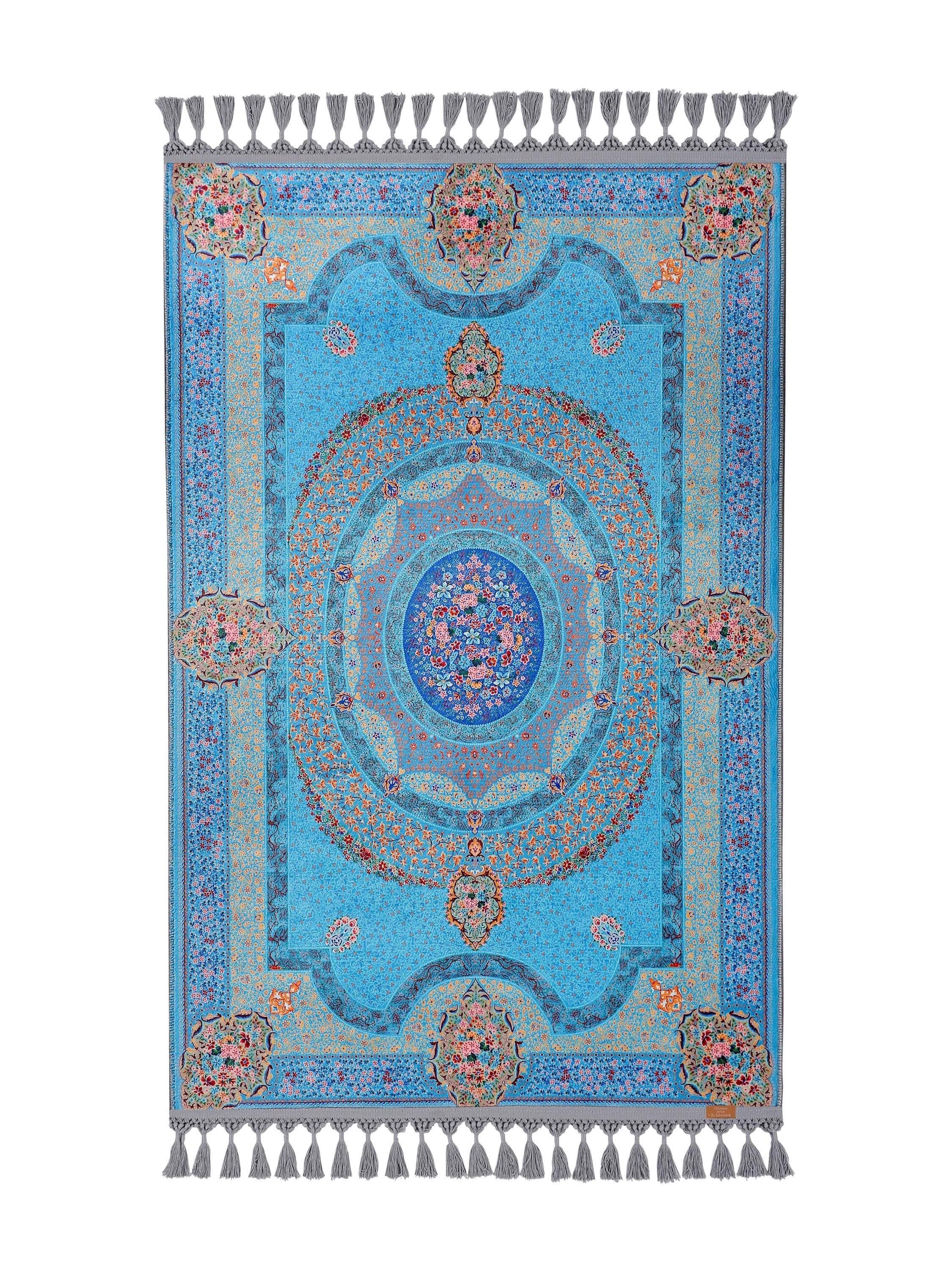 Prayer Rug Blue Turkish Prayer Mat Silky Soft Surface Islamic Muslim Gift Janamaz Gebetsteppich