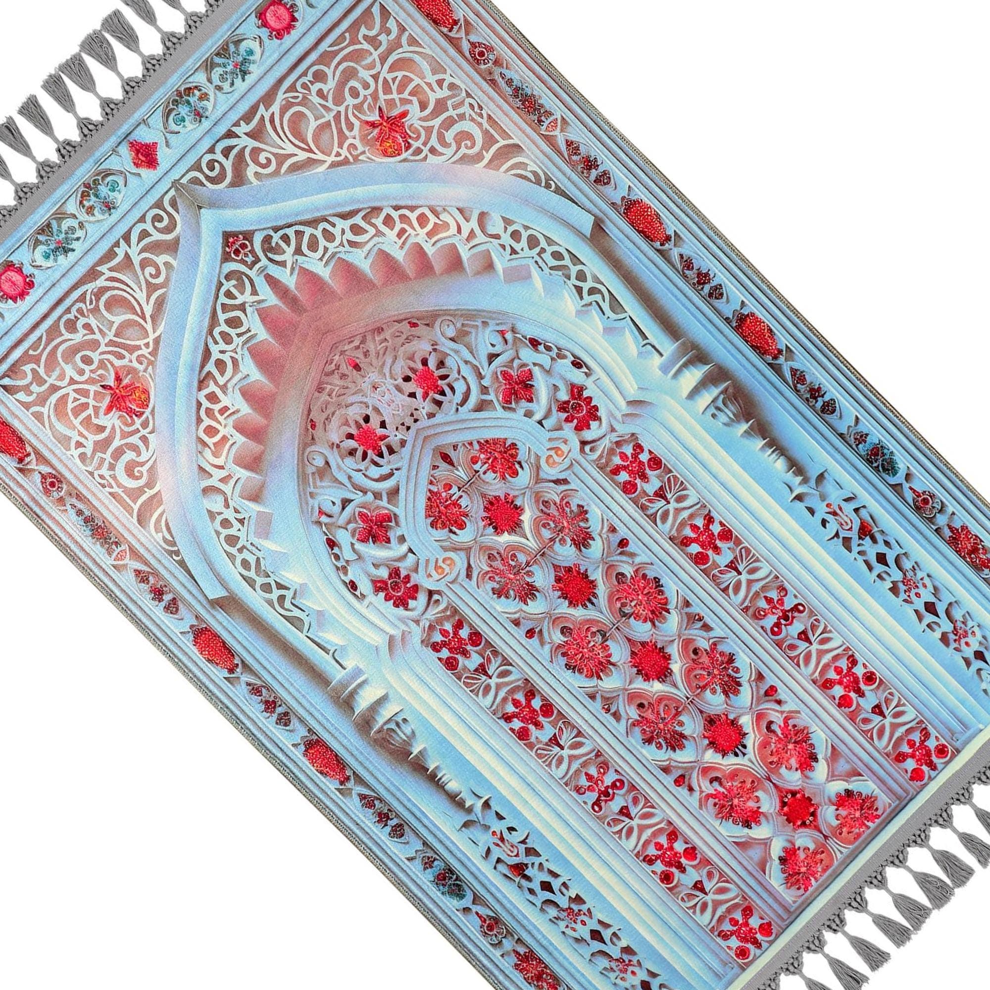 Prayer Mat Blue Mihrab Prayer Rug: Soft Silky Red Floral Gebetsteppich Muslim Gifts - image 4