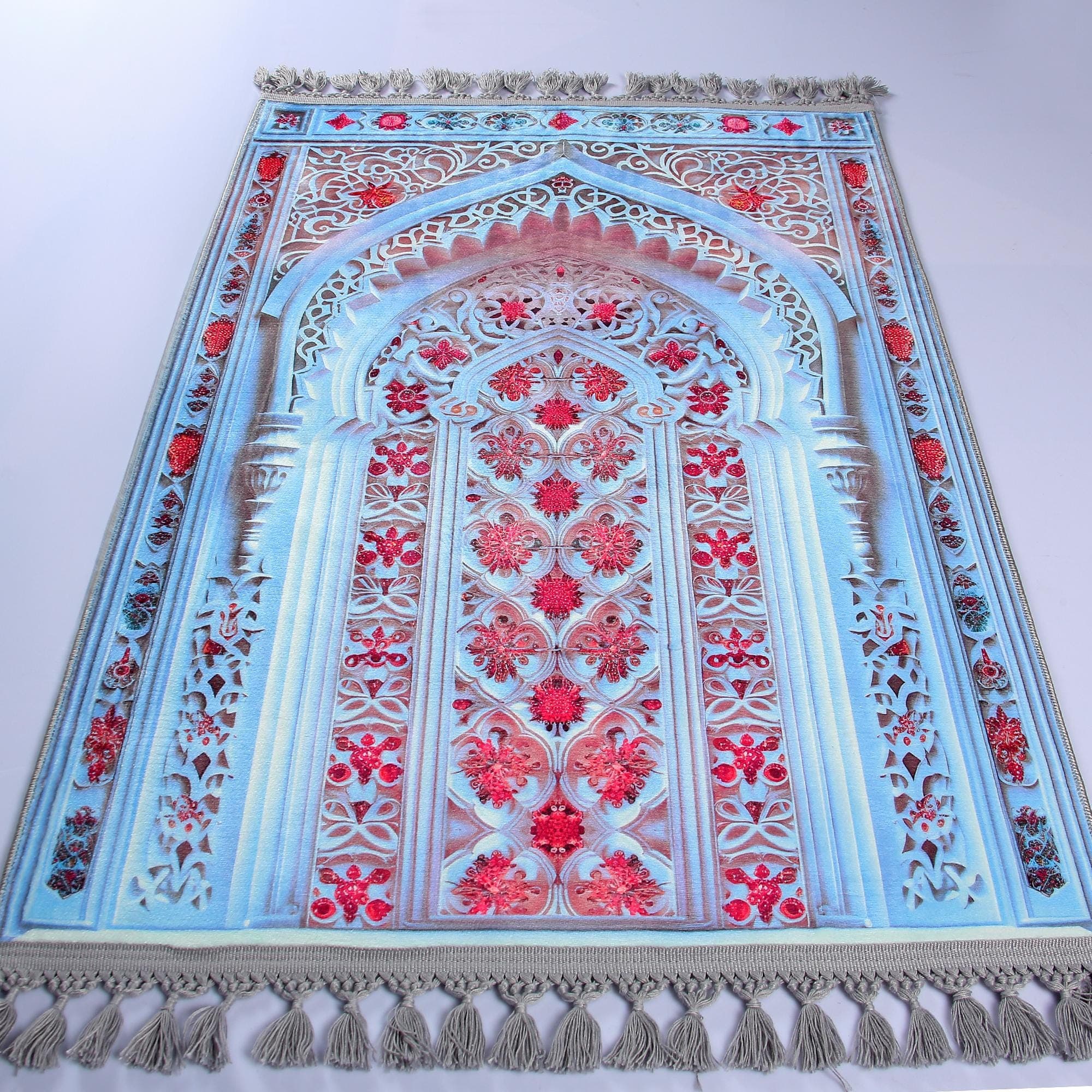 Prayer Mat Blue Mihrab Prayer Rug: Soft Silky Red Floral Gebetsteppich Muslim Gifts - image 5