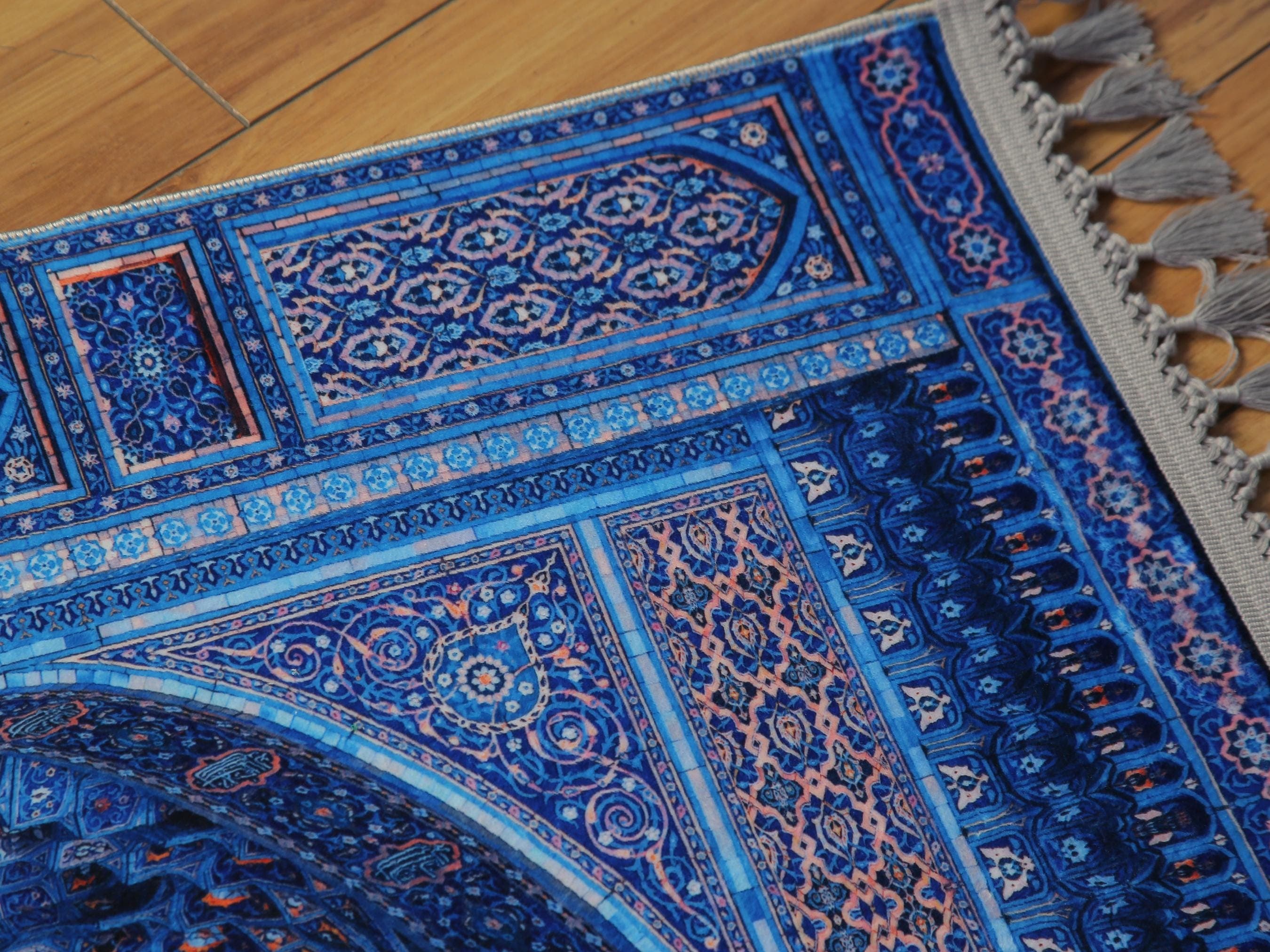 Prayer Mat | Blue Mihrab | Soft Silky Surface | Personalized Turkish Prayer Rug | Islamic Gift - image 5