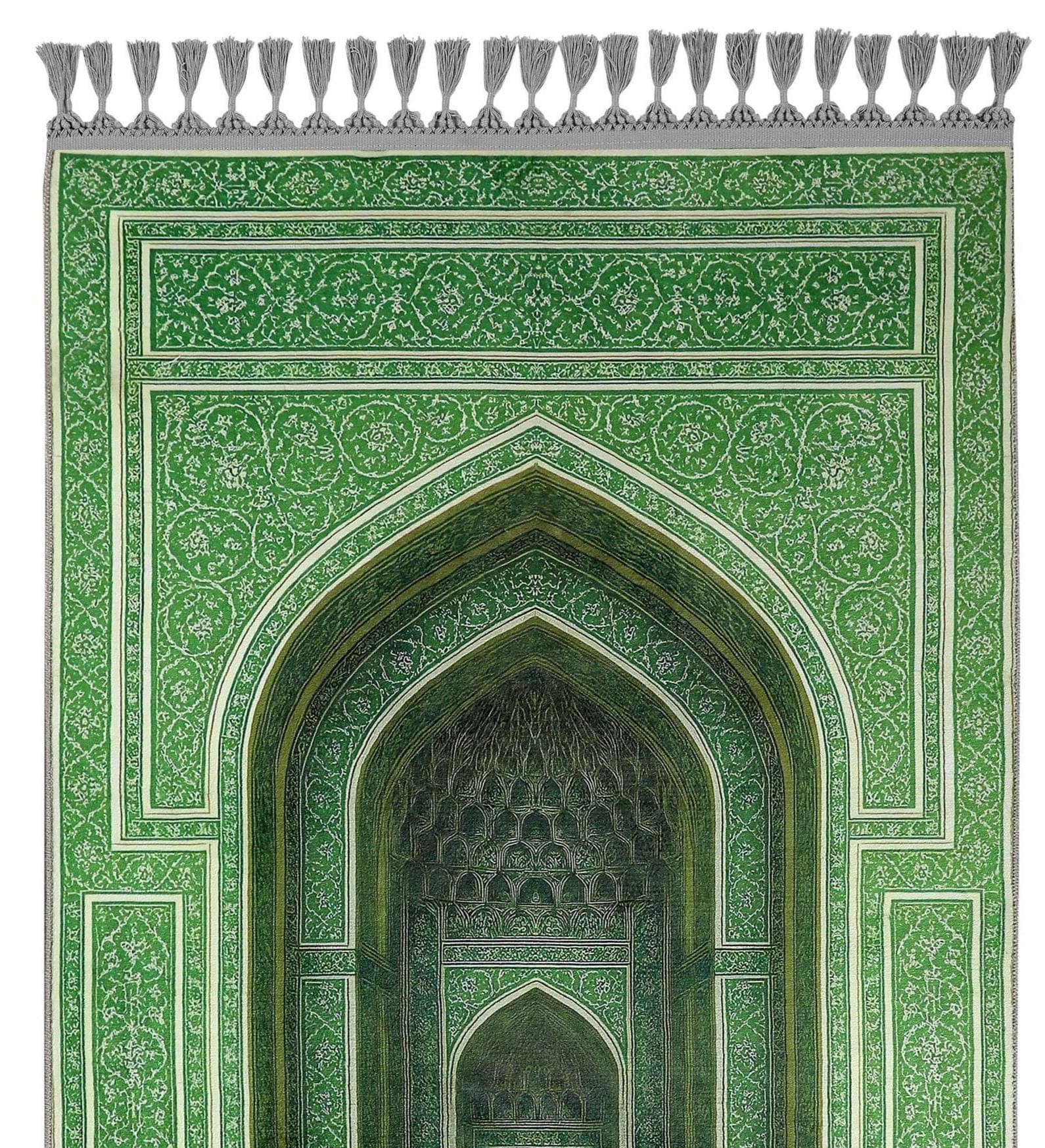 Prayer Rug: Green Ottoman Mihrab Gebetsmatte Rugs Soft Silky Islamic Gift Muslim Prayer Mat - image 4