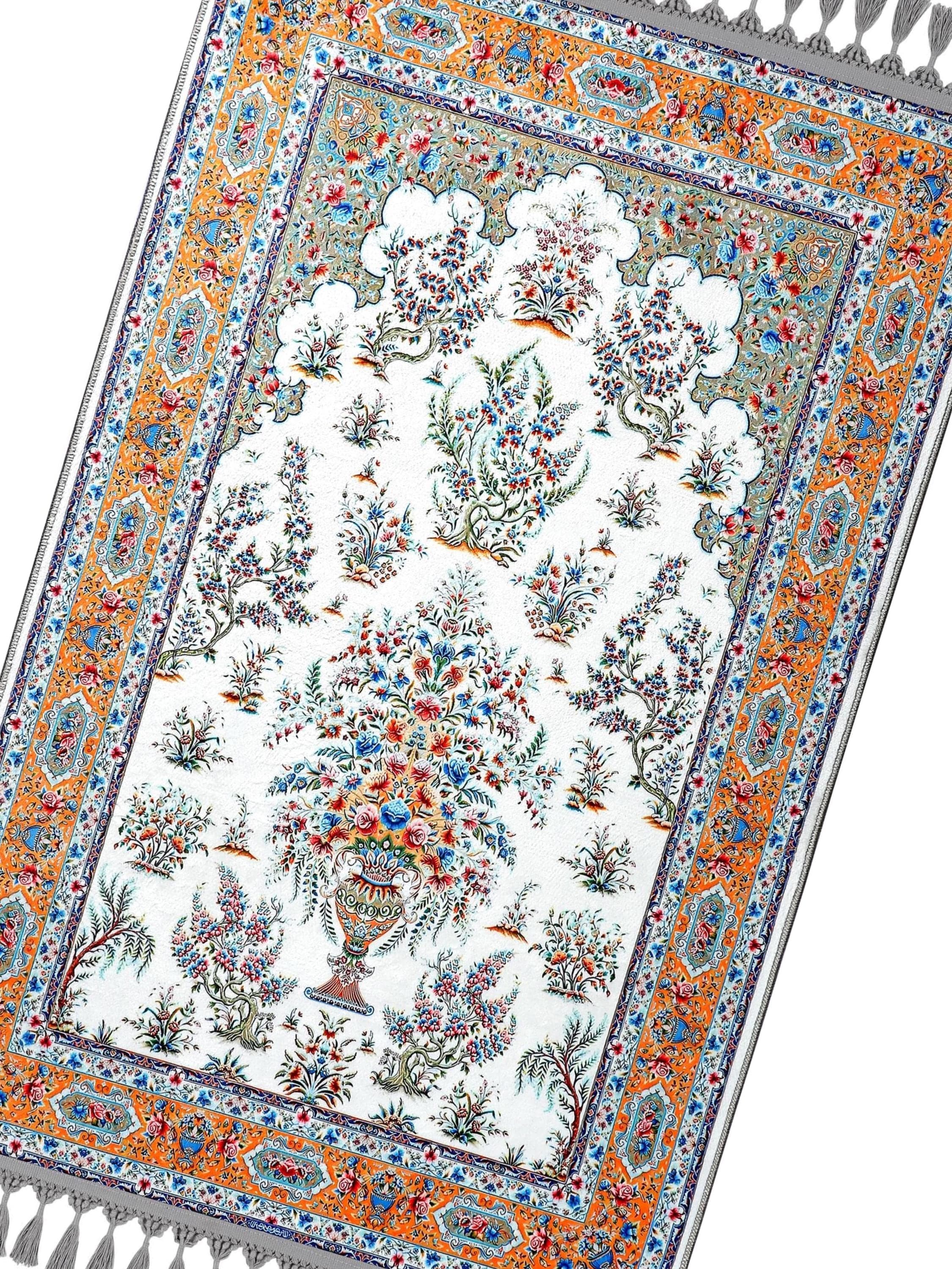 Prayer Mat & Green Orange Floral Prayer Rug: Soft Silky Luxury Mihrab Islamic Gift - image 4