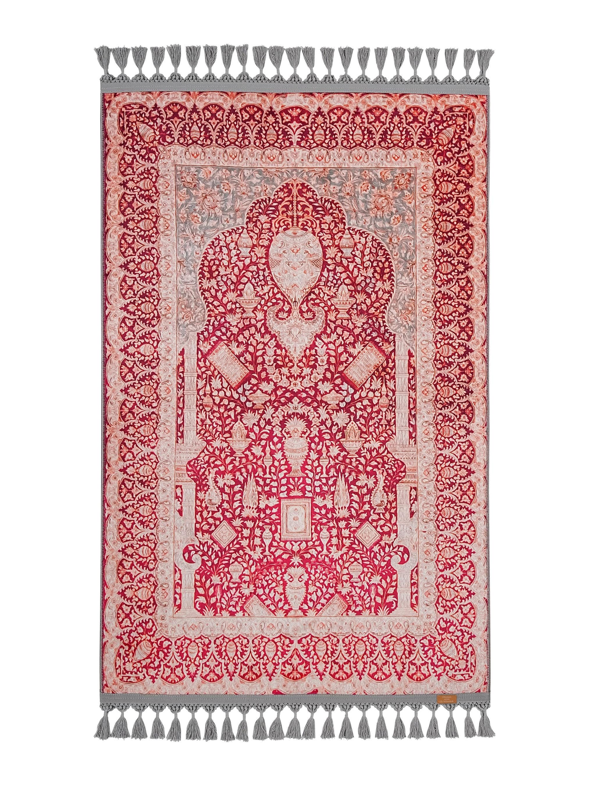 Prayer Mat & Red Floral Mihrab Prayer Rug: Soft Silk Luxury Islamic Gift Islam