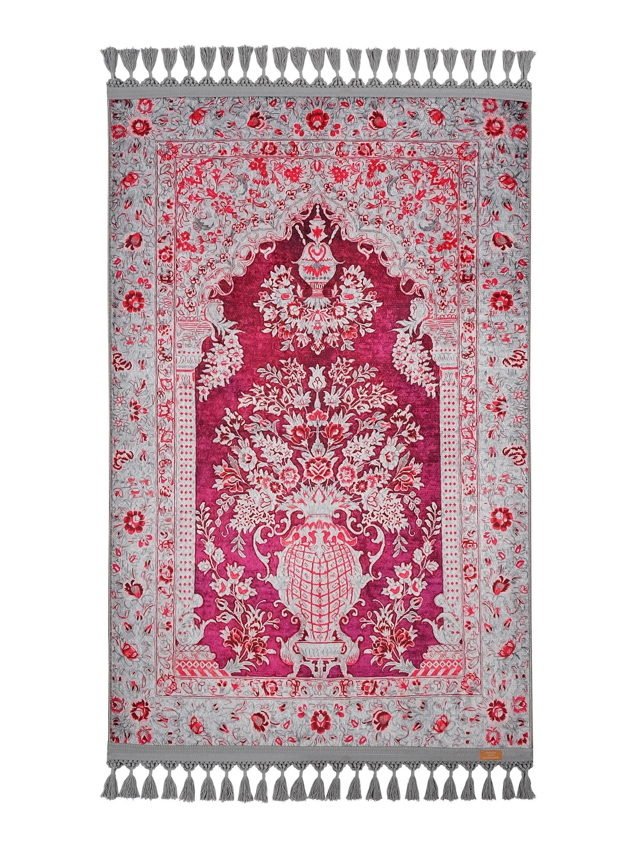 Prayer Mat | Blue Floral Mihrab | Luxury Bamboo Silk Touch | Personalized Turkish Prayer Rug