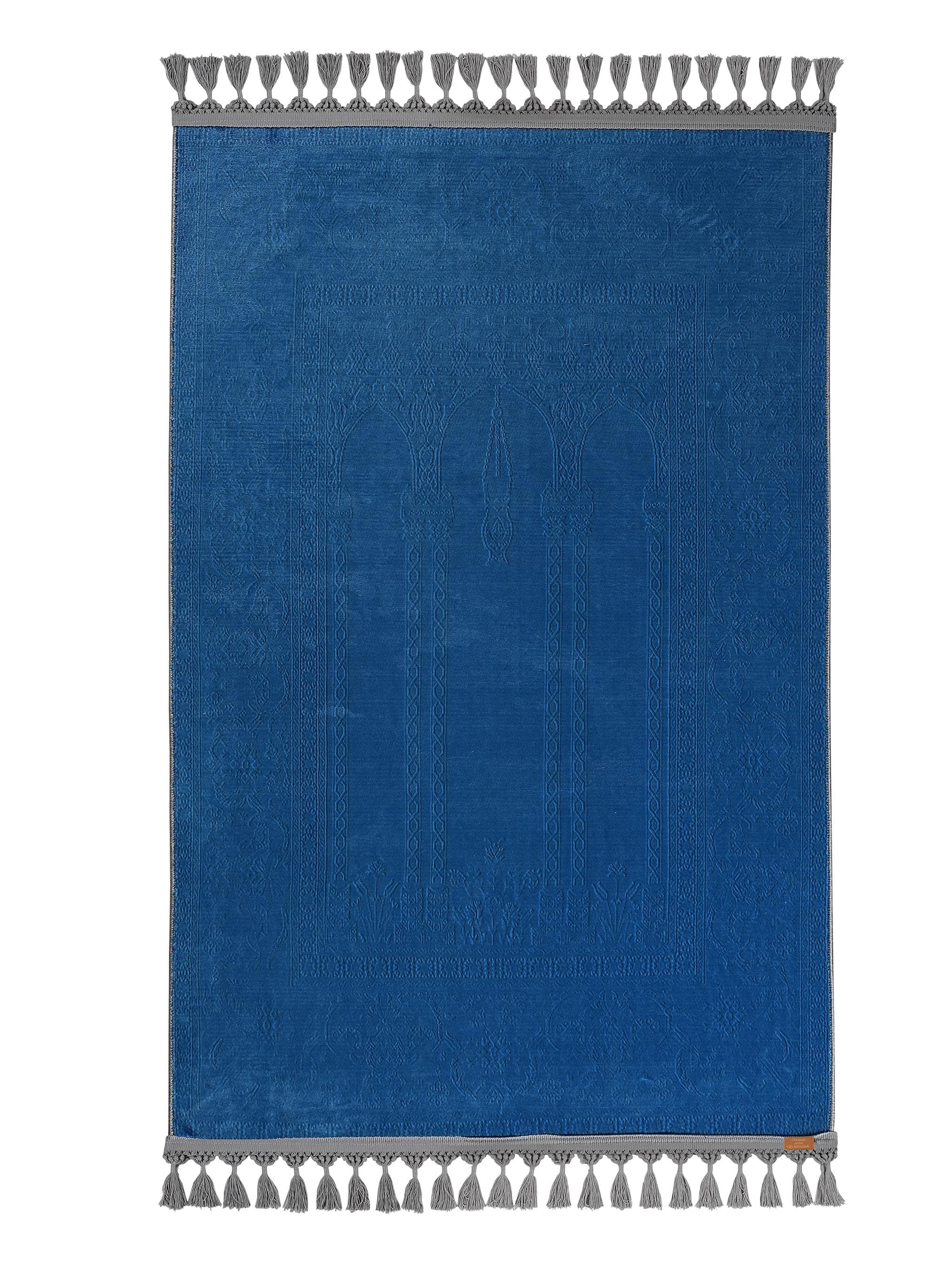 Prayer Mat Blue Minimalist Mihrab Gebetsteppich Soft Silky Surface Islamic Sajadah Prayer Rugs