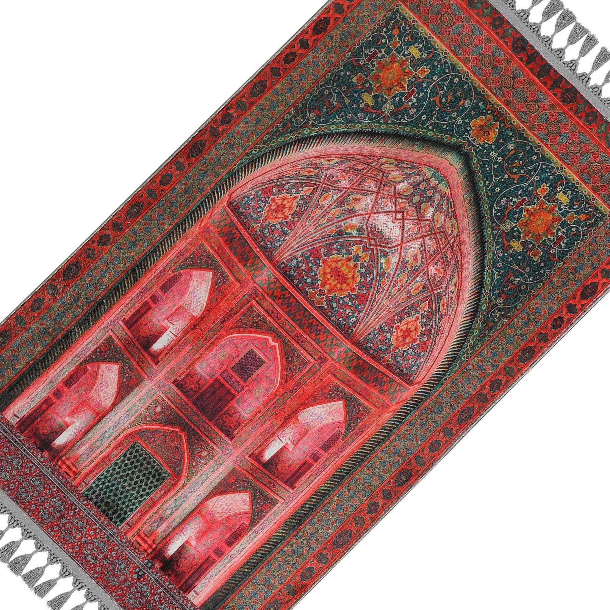 Prayer Mat Red Green Mihrab Muslim Gebetsteppich Islamic Personalized Prayer Rug - image 4
