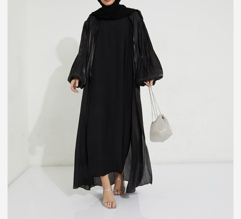 Black Abaya Balloon Sleeves Hand Stitched