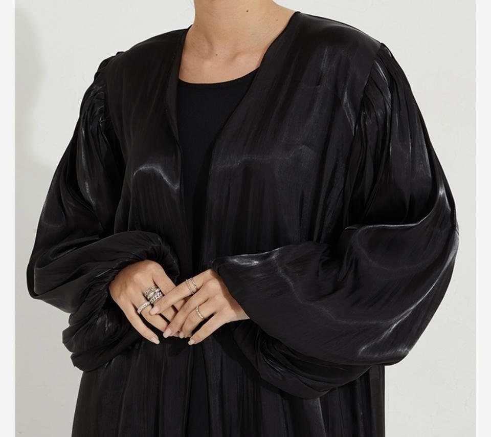 Black Abaya Balloon Sleeves Hand Stitched - image 3