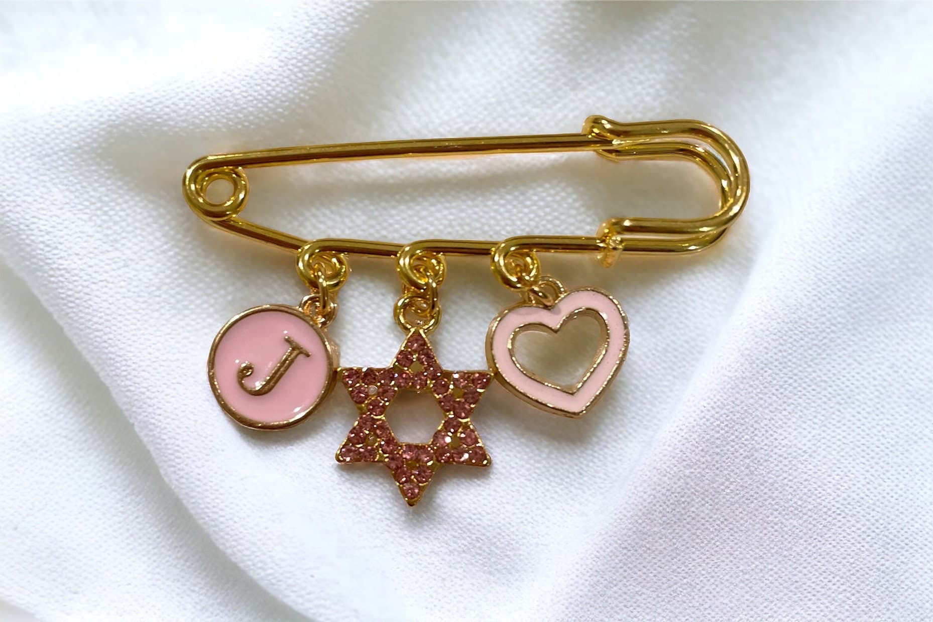 Personalized Baby Pin/Brooche, Star Of David Charm, Name initial charm