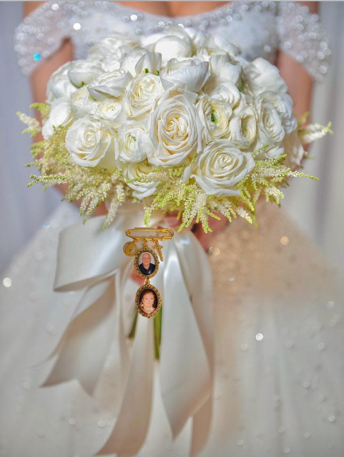 Personalized Brides Flower Bouquet Memory Picture Charm