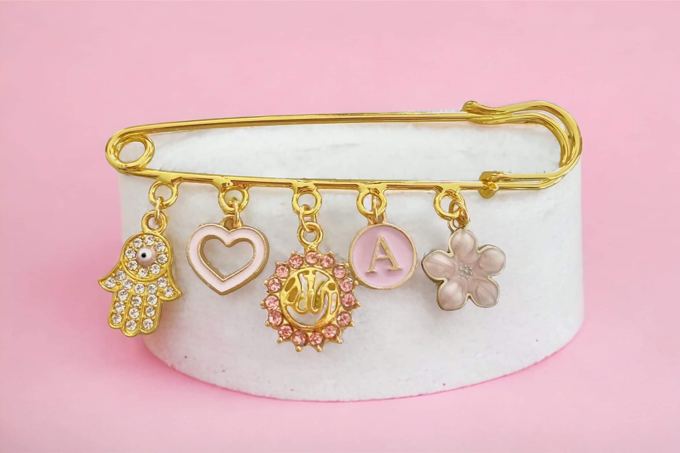 Gold Baby Stroller Pin With Islamic Charms - image 3