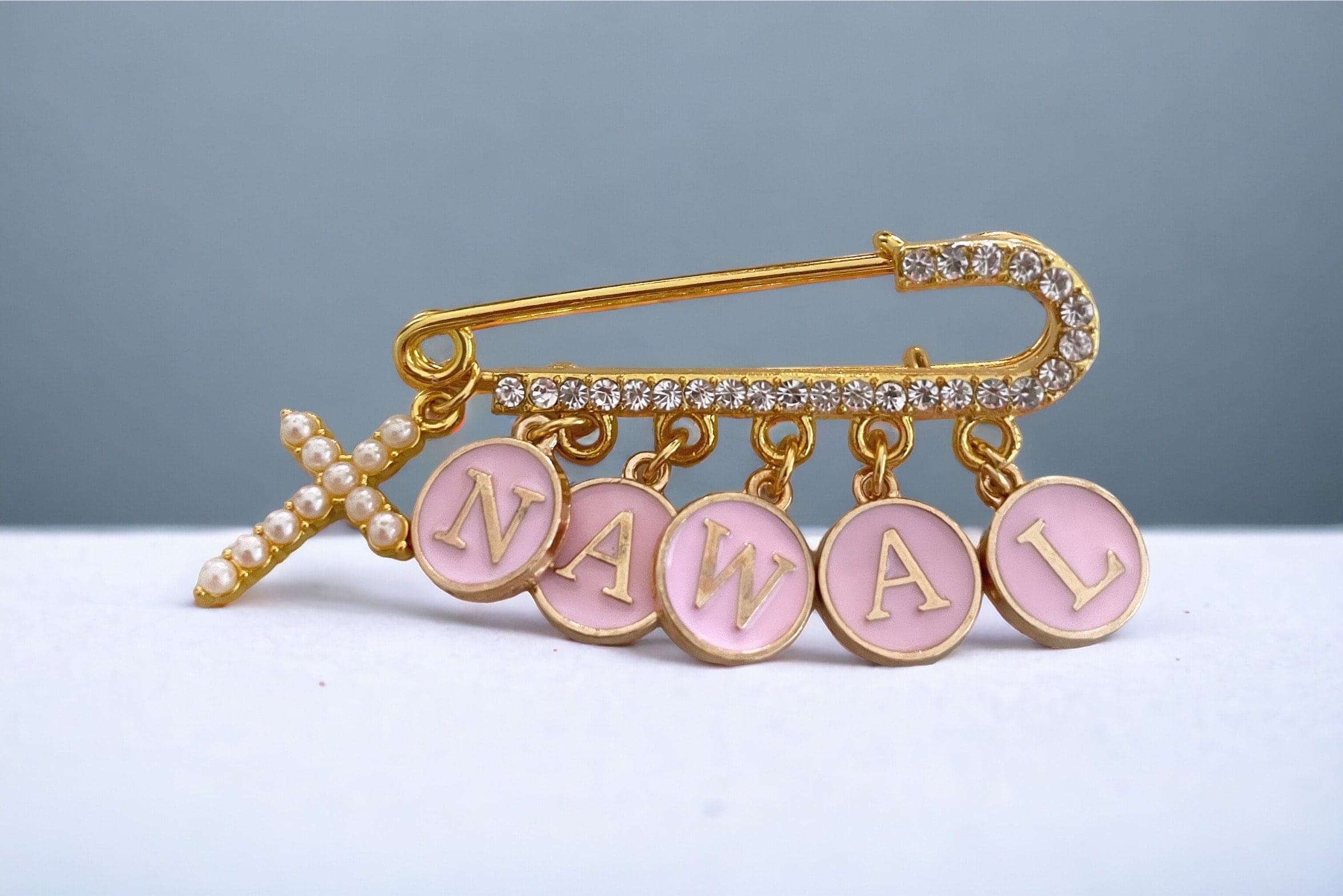 Personalized Name Gold Baby Pin With Cross Charm - image 3