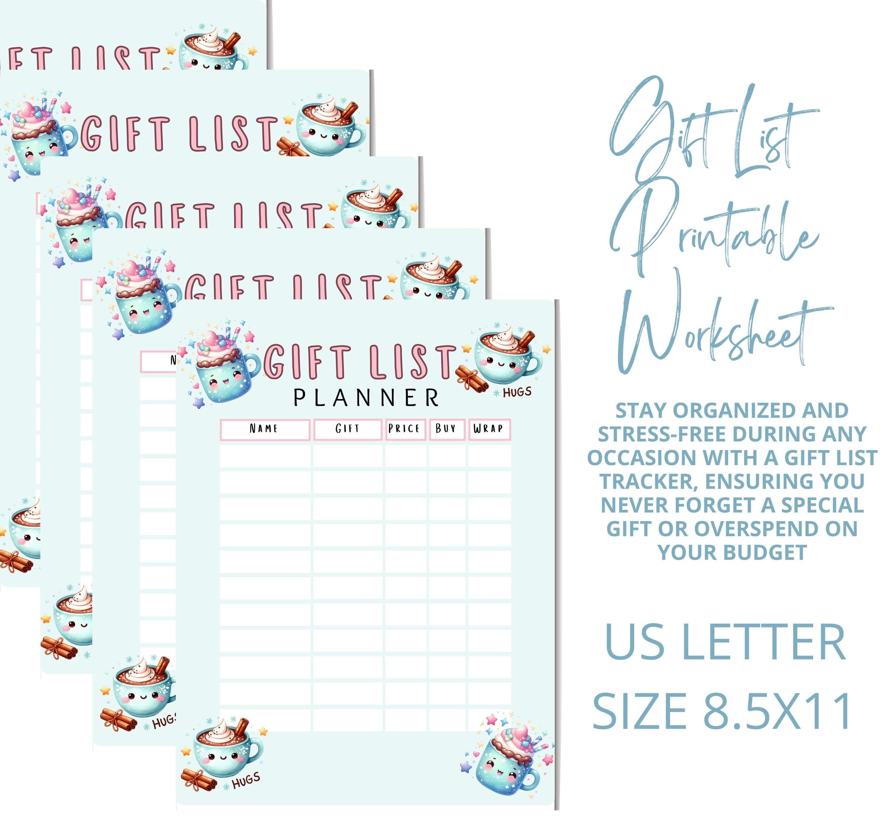 Printable Gift List Planner: Kawaii Hot Cocoa Design (PDF Download) - image 3