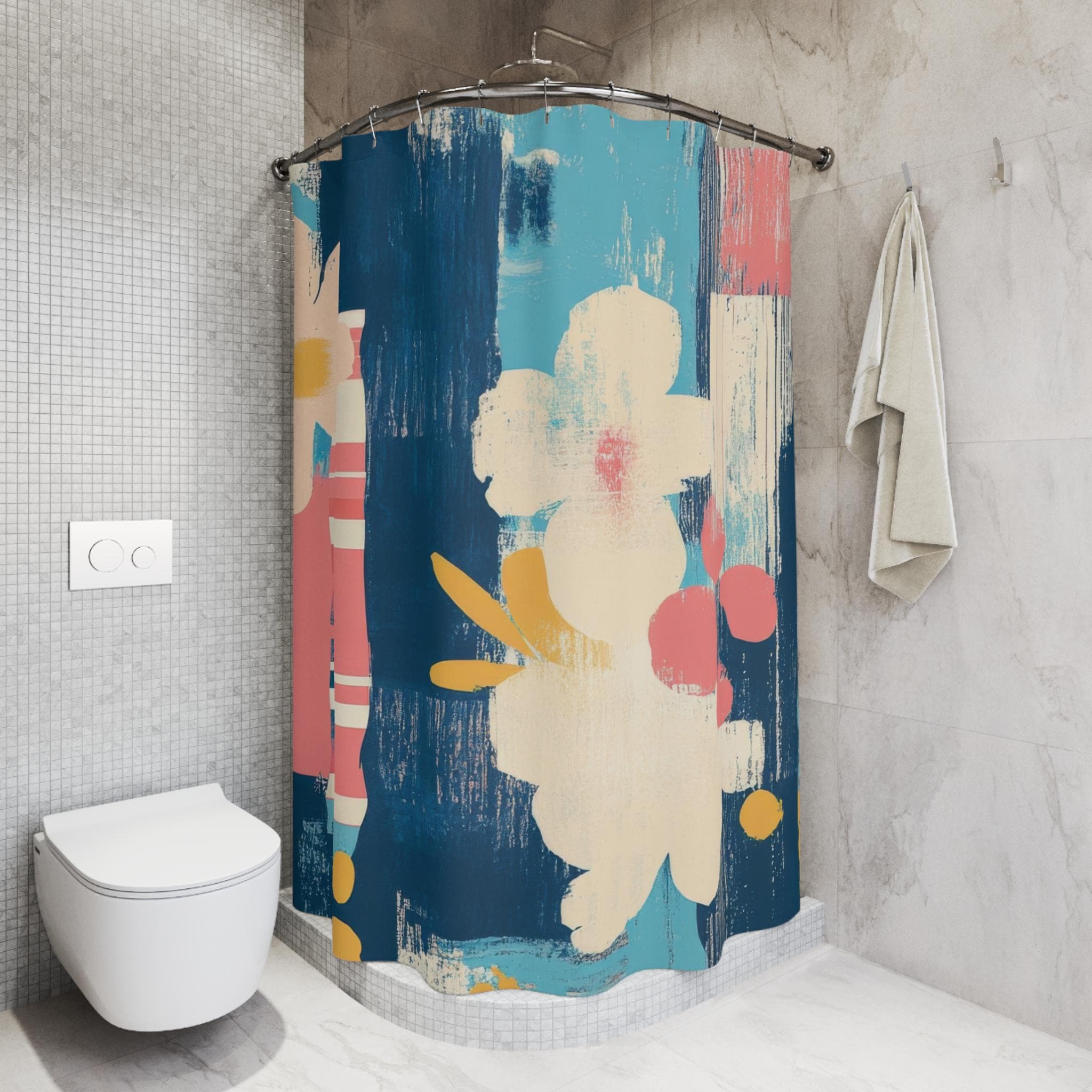 Floral Shower Curtain: Vibrant Purple, Blue & White Flower Print - image 3