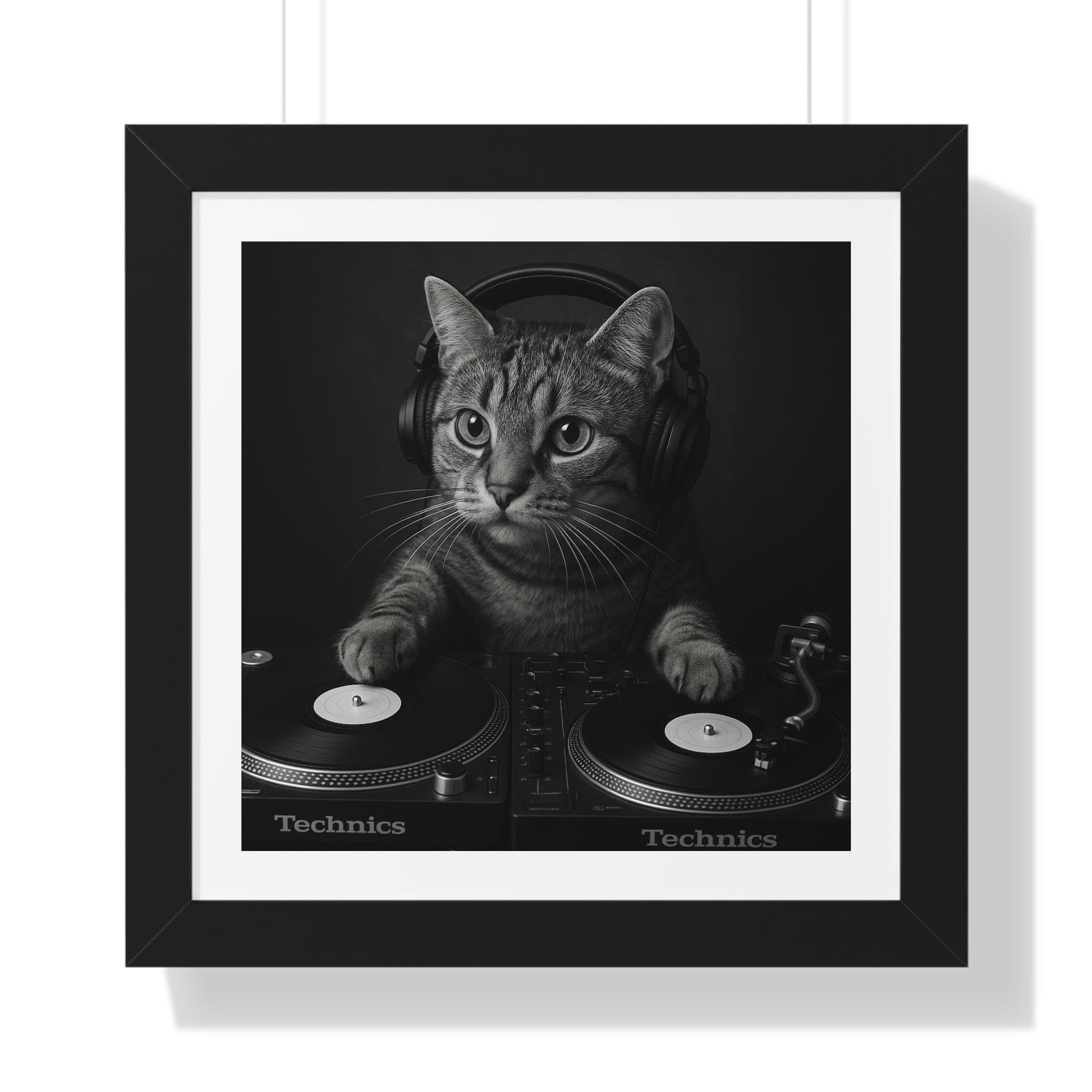 DJ Cat Framed Poster, Funny Music Lover Wall Art