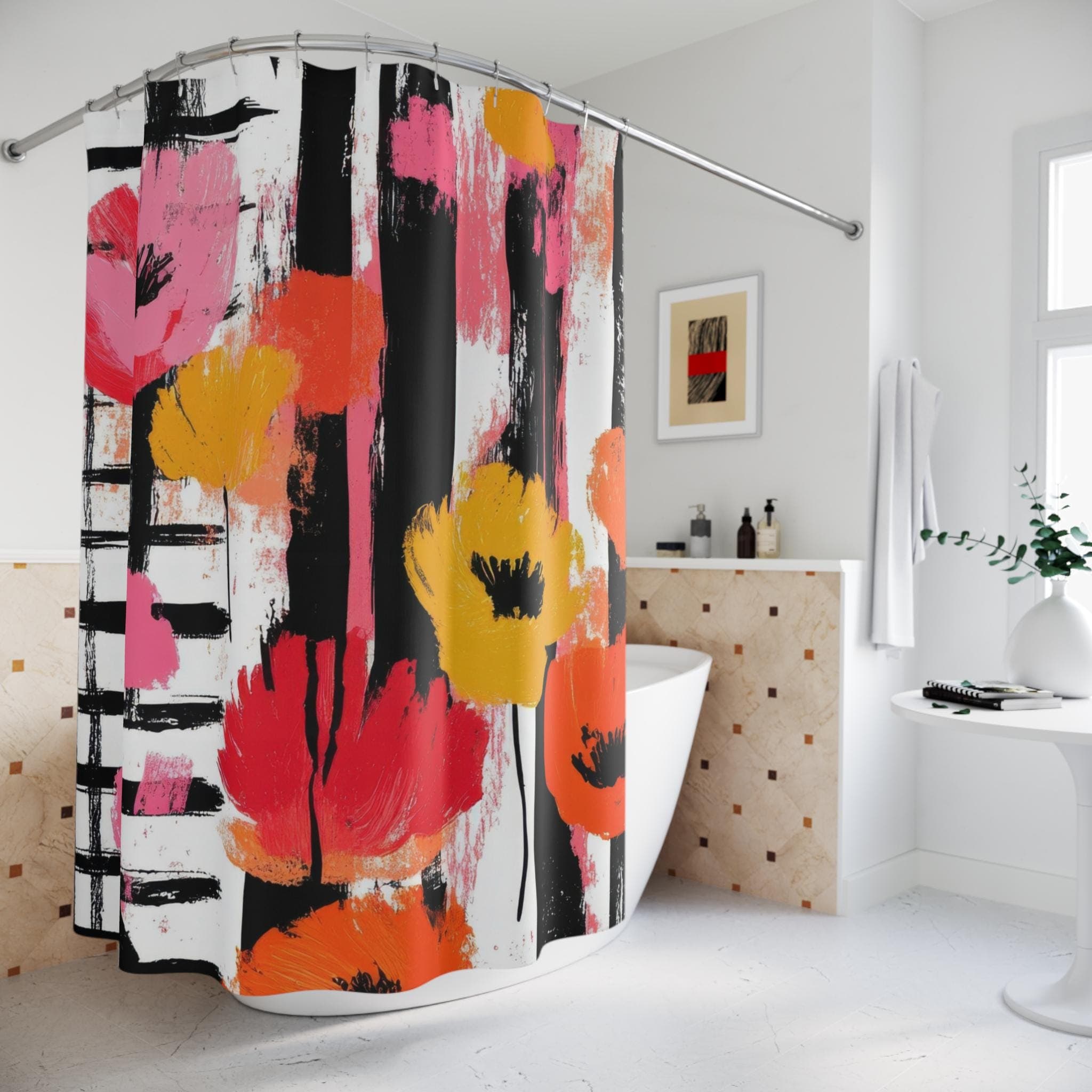Abstract Floral Shower Curtain: Colorful Modern Bathroom Decor
