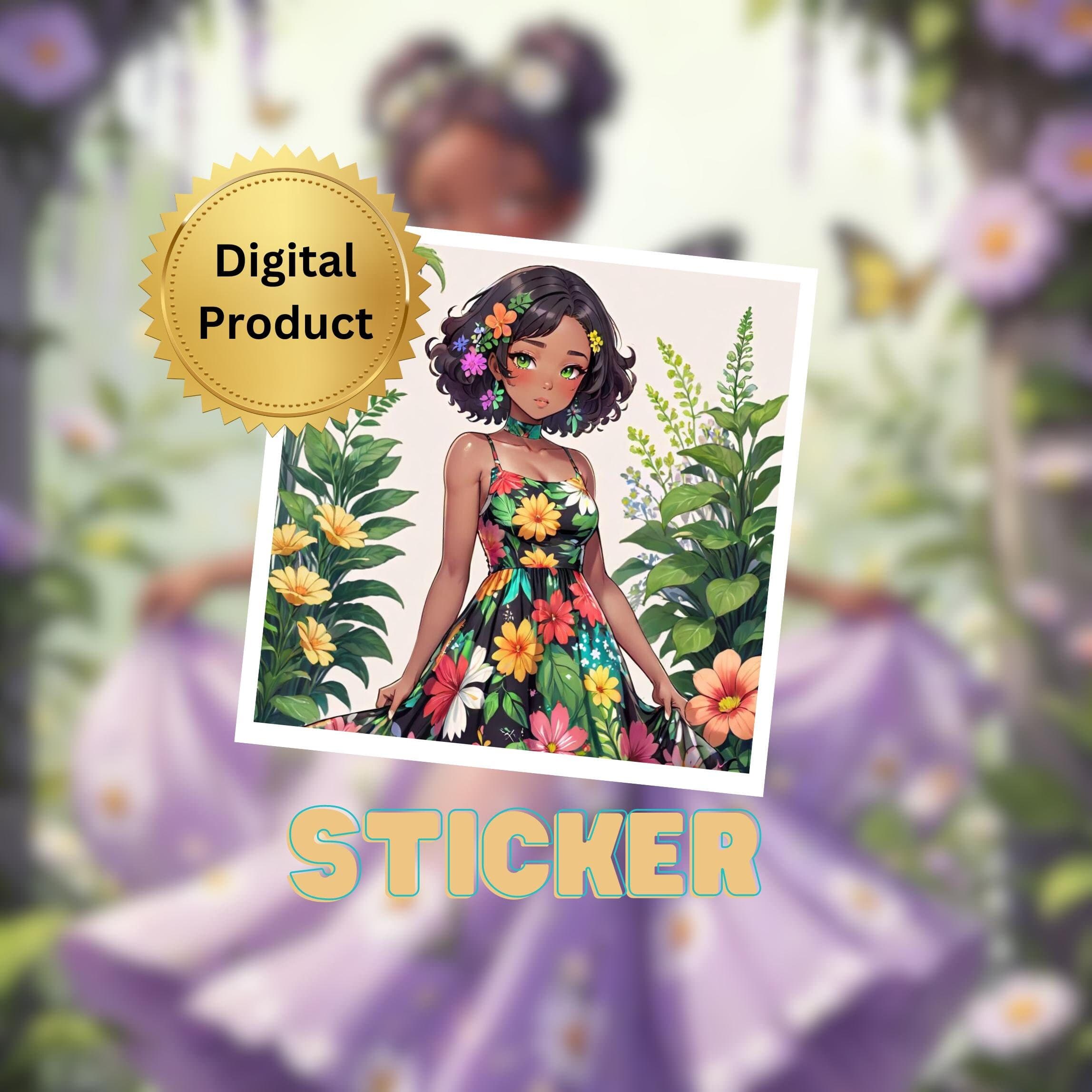 Spring Garden Anime Girl Sticker: Floral Fairy Art (Digital Download)