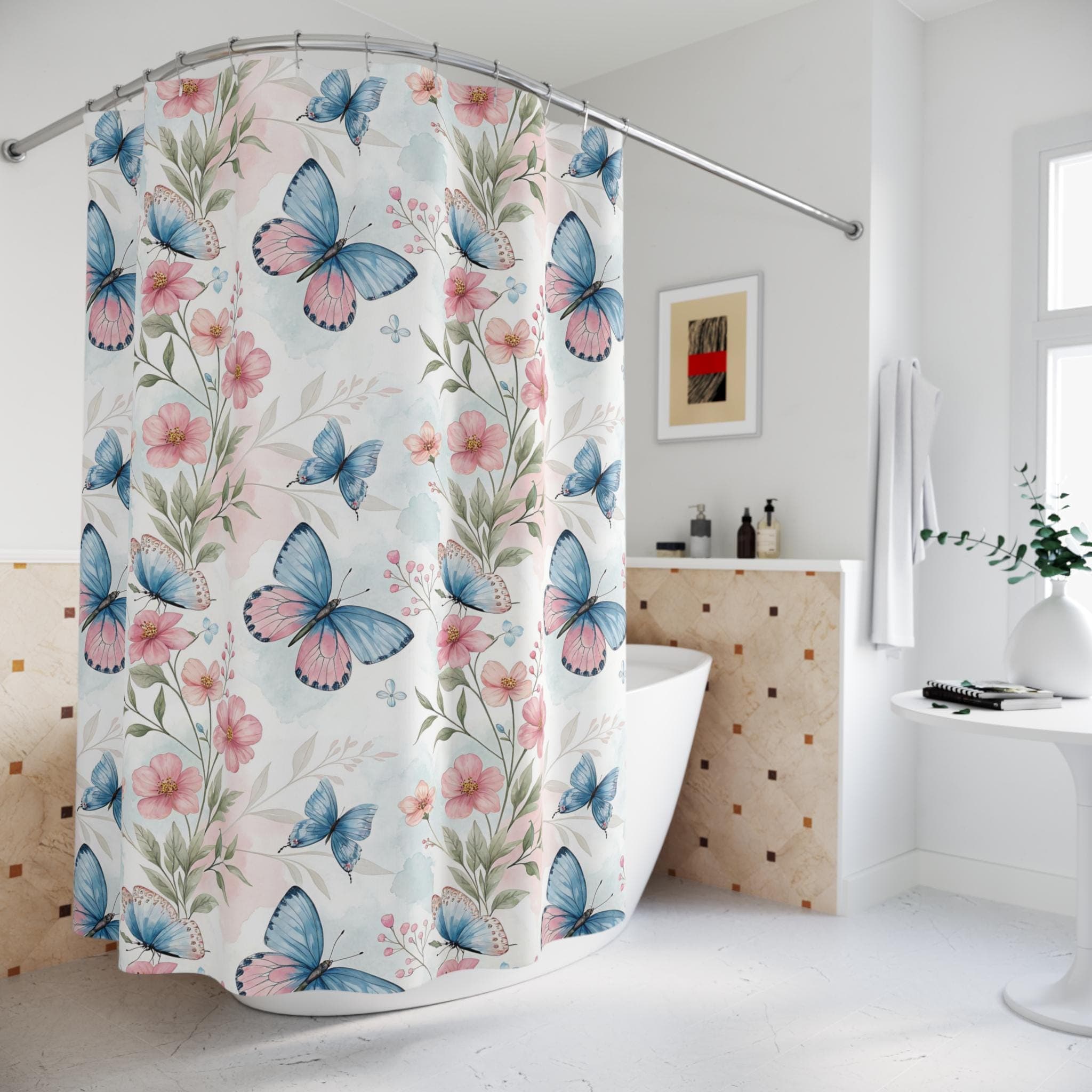 Watercolor Butterfly Shower Curtain | Floral Spring Bath Decor - image 5