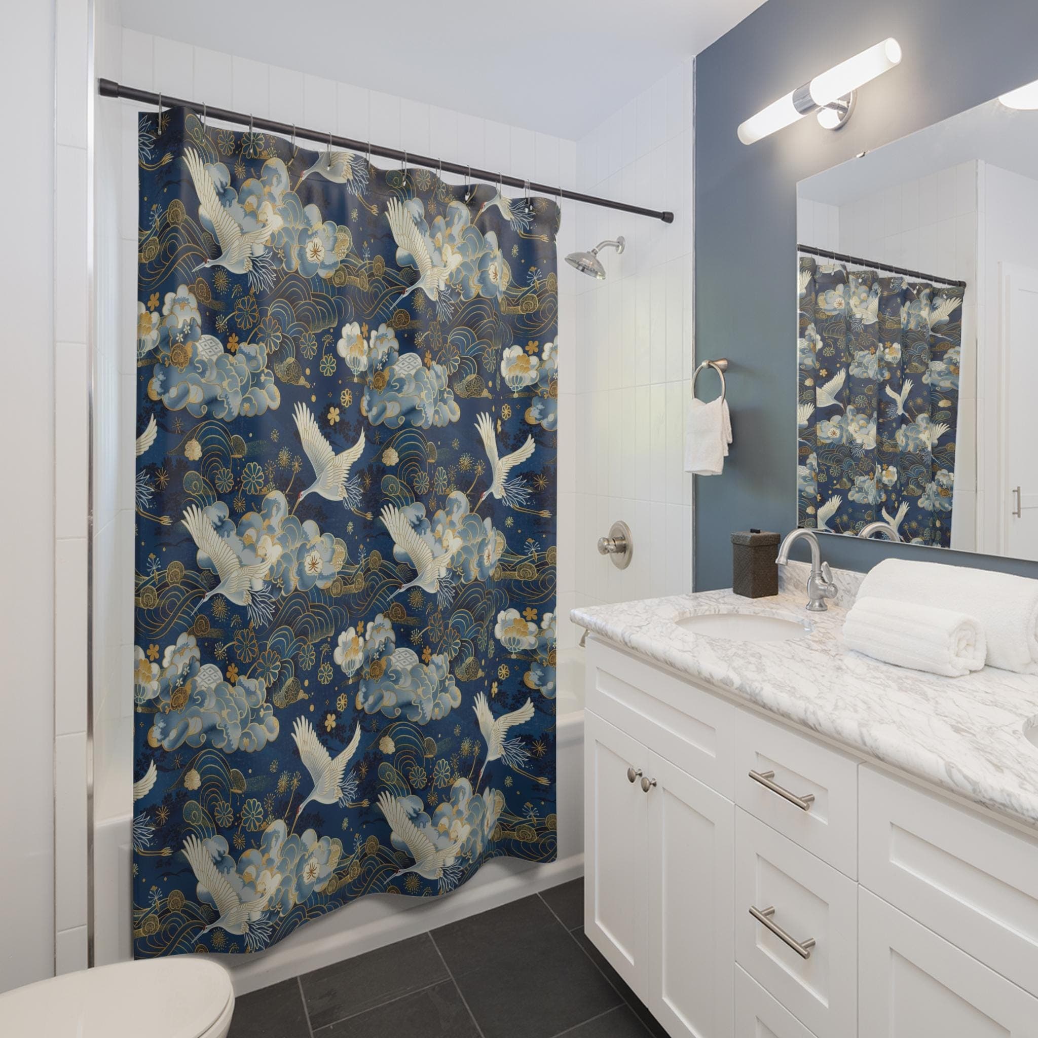 Asian Art Crane Shower Curtain: Tranquil Japanese Design - image 4
