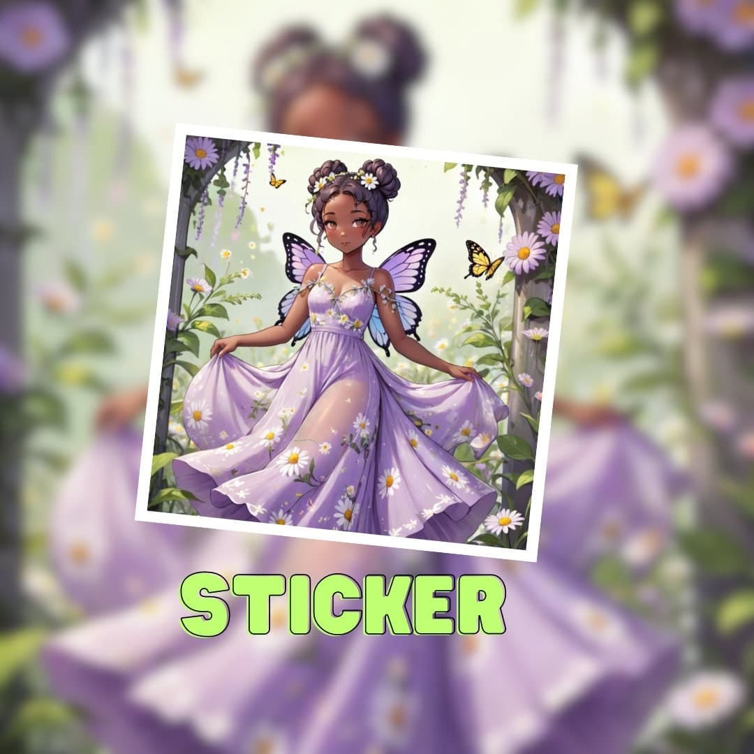Spring Garden Fairy Girl Sticker, Floral Anime Art (Digital Download)