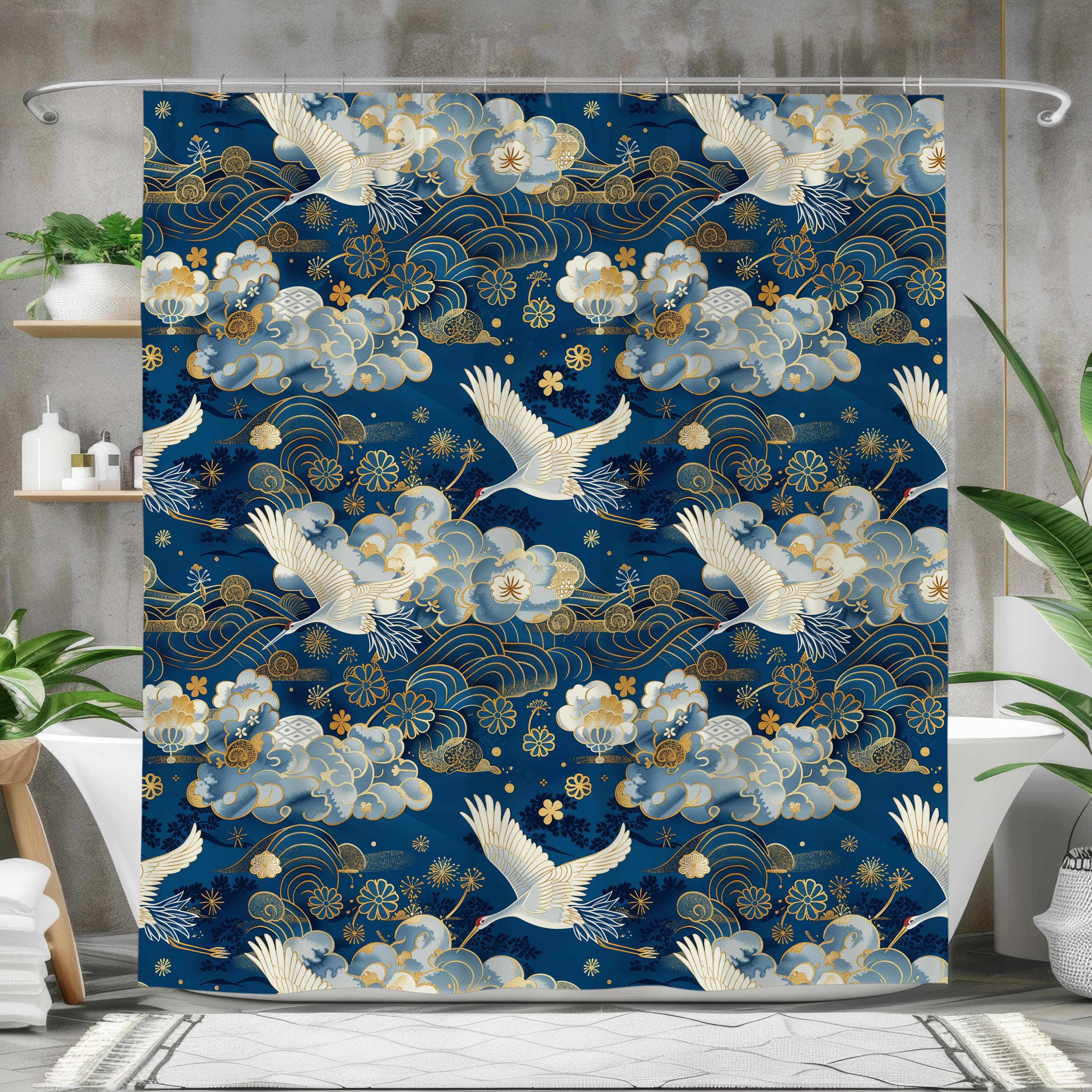 Asian Art Crane Shower Curtain: Tranquil Japanese Design - image 3