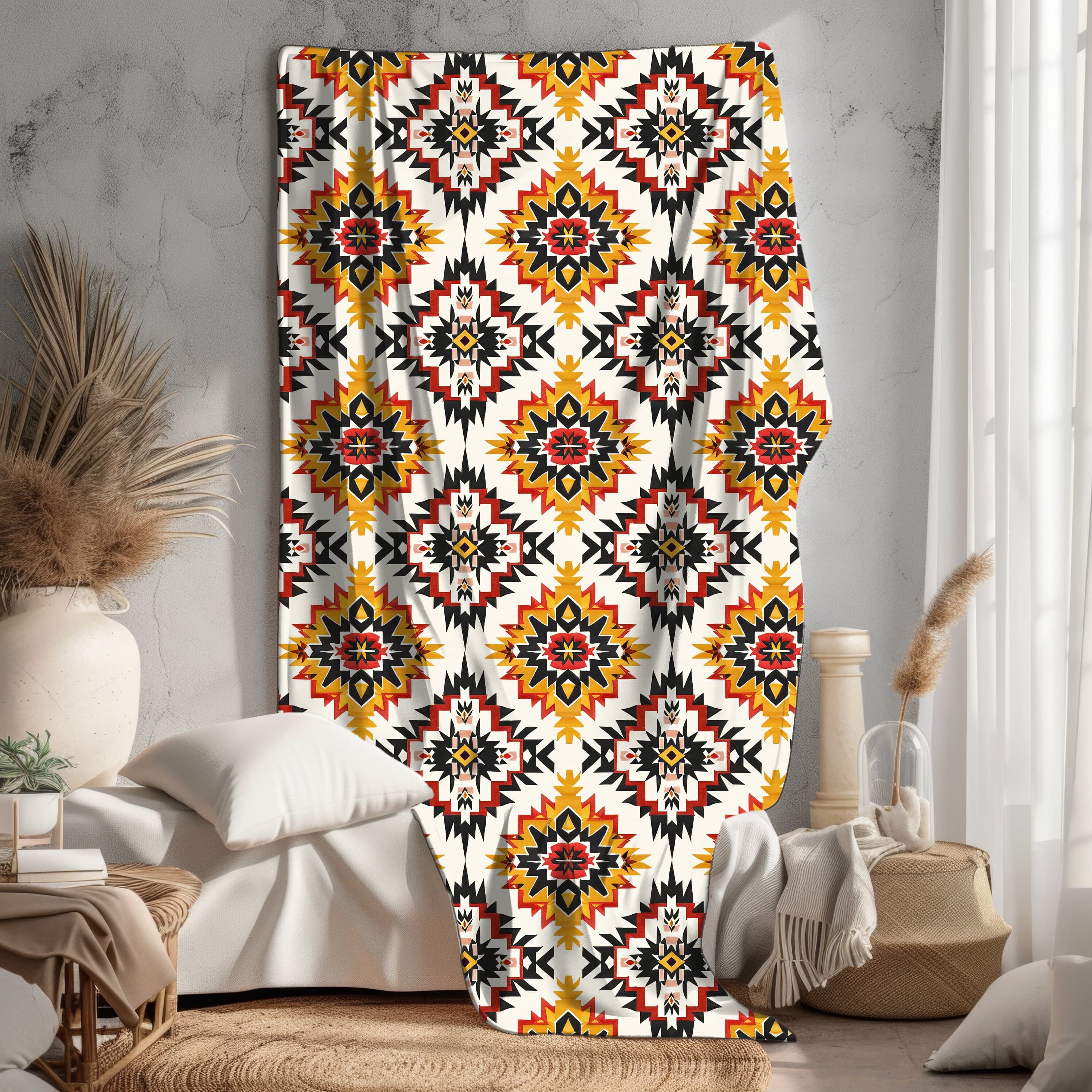 Tribal Comforter Blanket: Yellow, Red, and Black Boho Bedspread - image 5