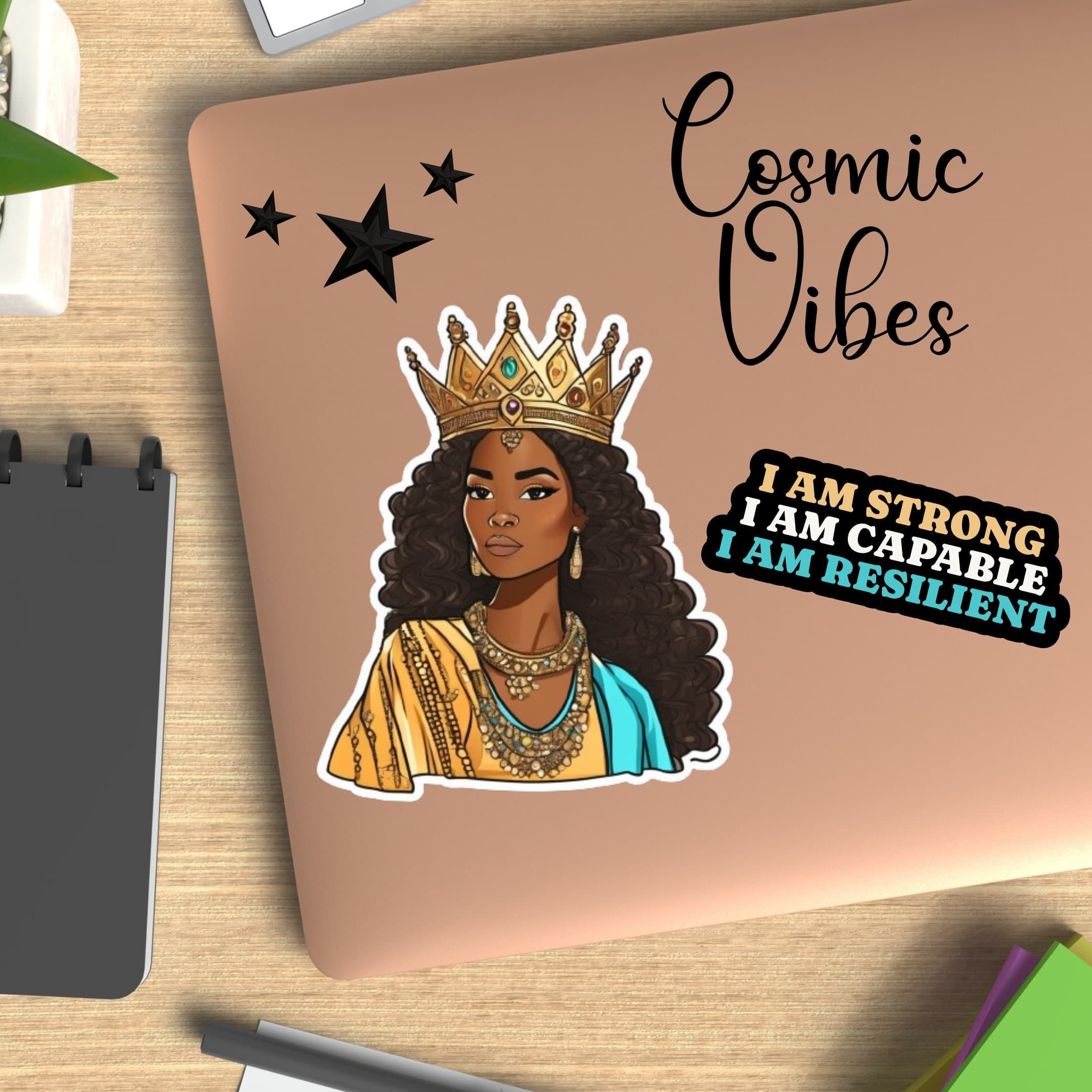 Nubian Queen Sticker: Golden Crown, Royal Black Woman (Digital Download)