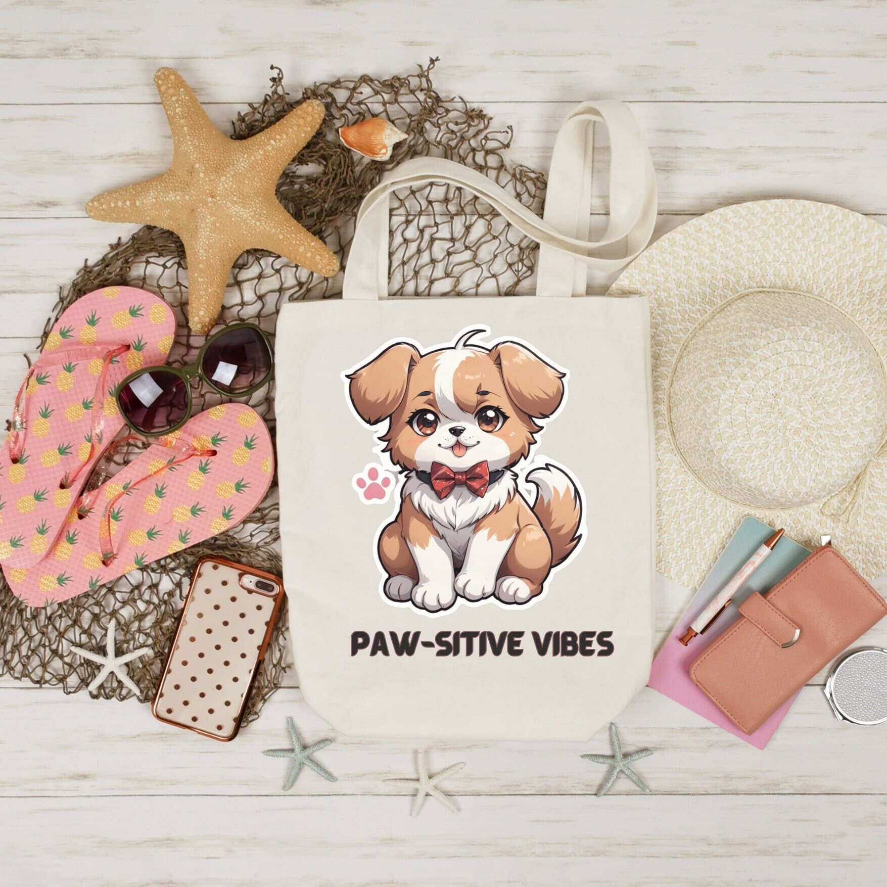 Cartoon Puppy Dog Tote Bag: Travel & Grocery Canvas Bag