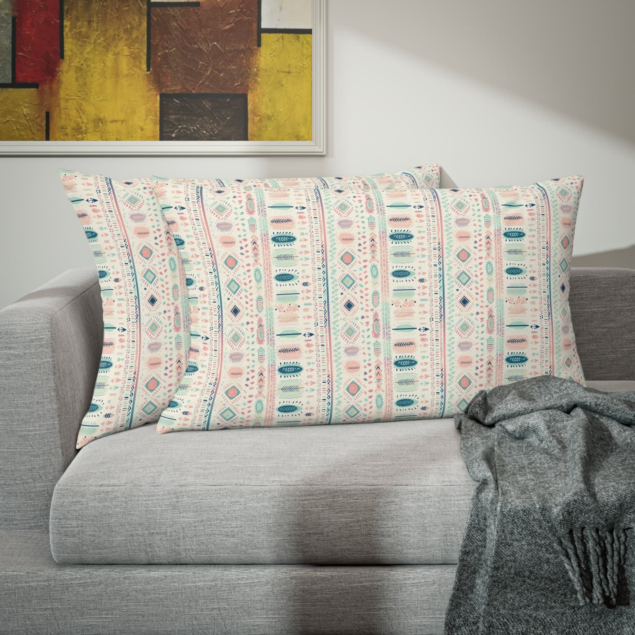 Boho Feather Design Pillow Sham Pink Teal Pillow Case Floral Rectangular Pillow Case for Bedroom Pillow Cover for Rectangular Pillow - image 5