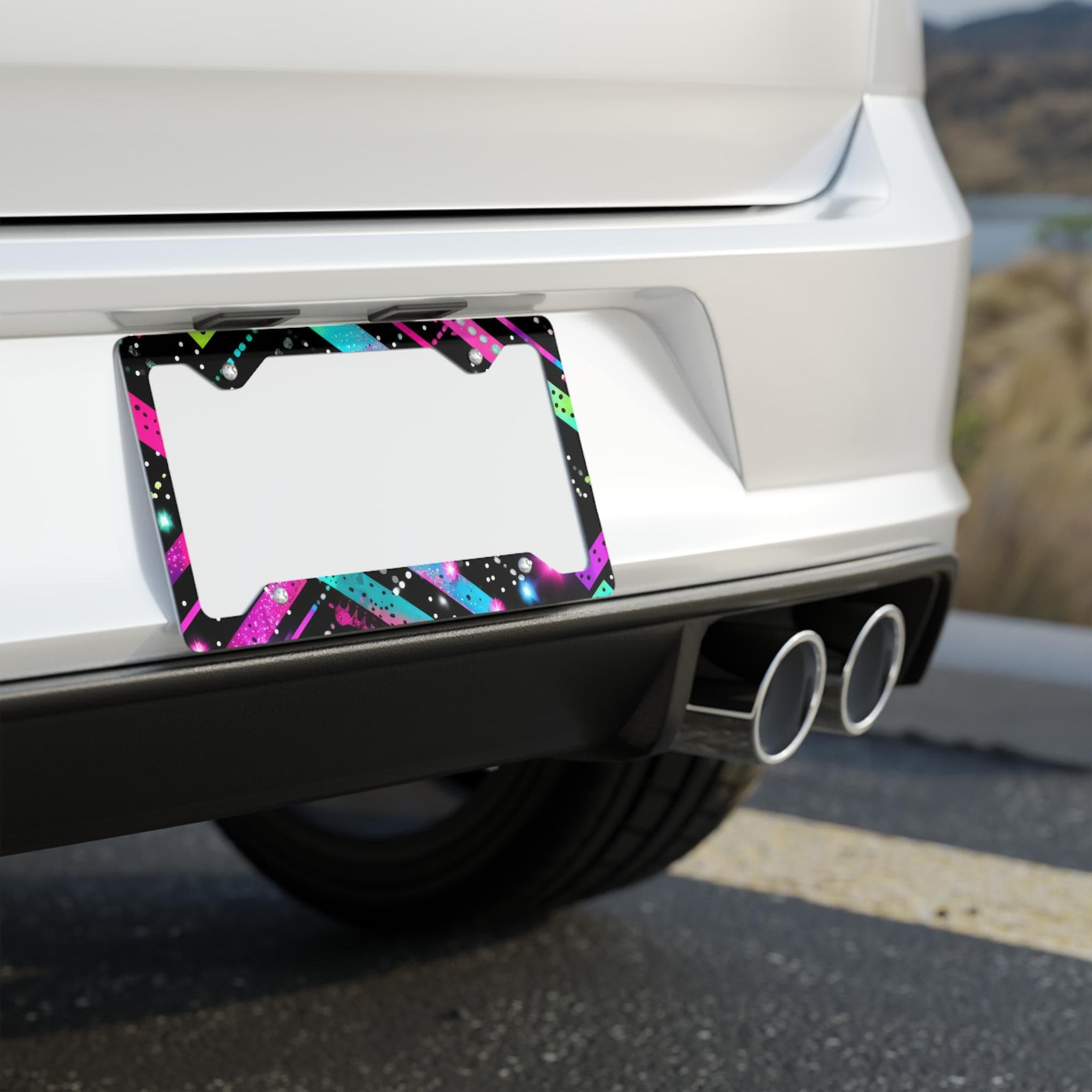 Retro Neon Stripes Metal License Plate Frame | 80s Vaporwave Car Accessory - image 5