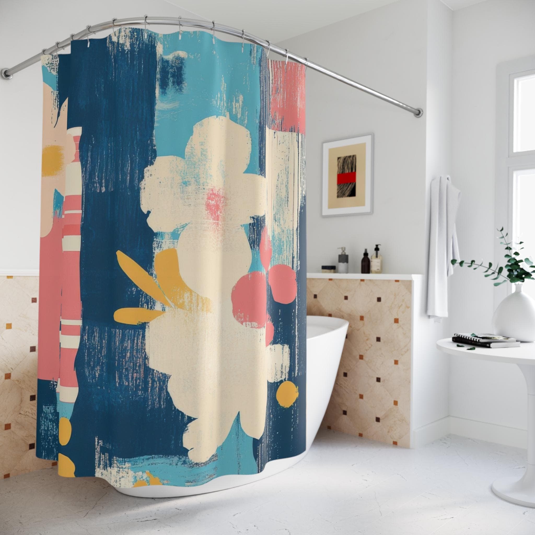 Floral Shower Curtain: Vibrant Purple, Blue & White Flower Print