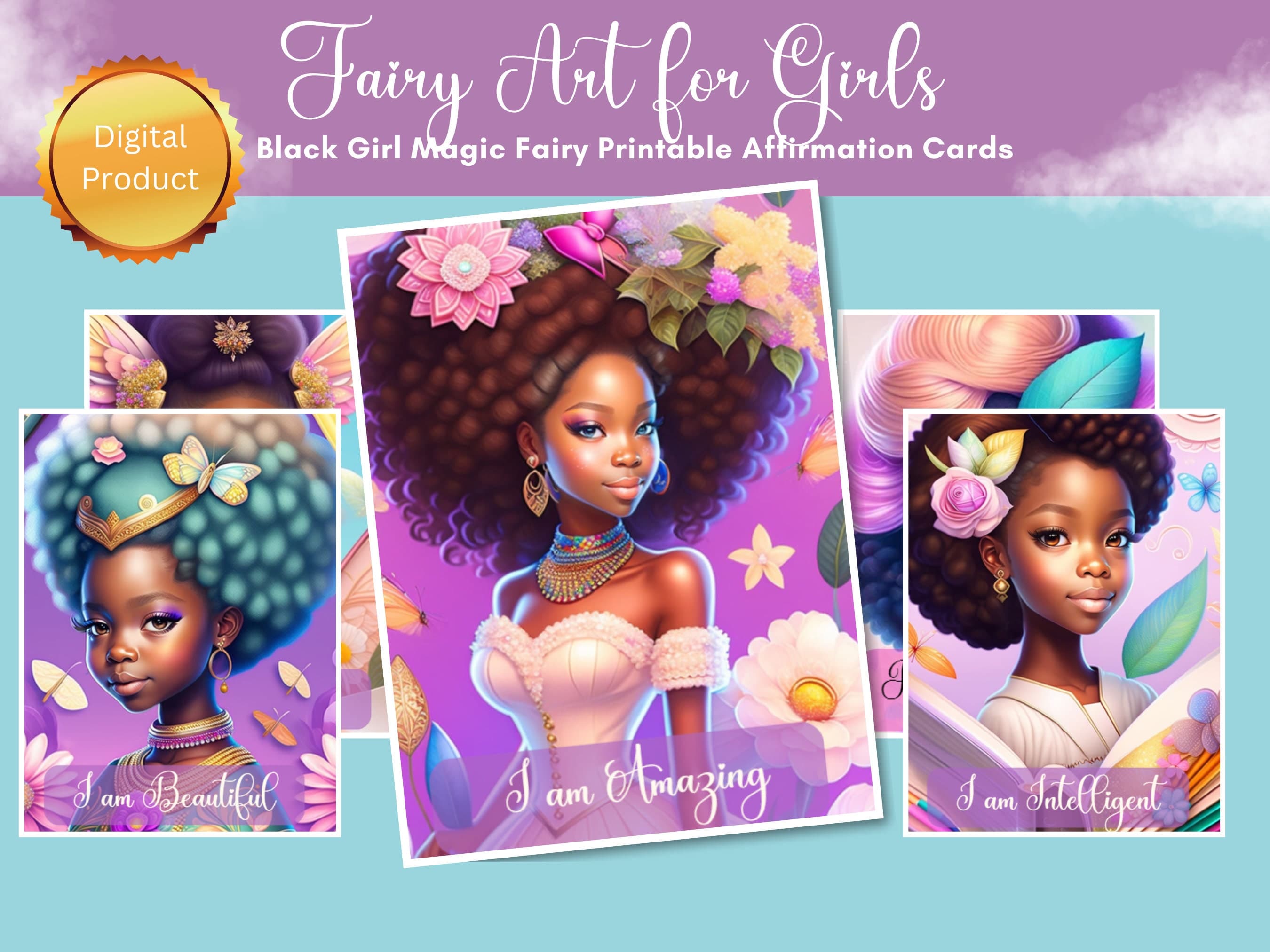 Black Girl Magic Fairy Affirmation Cards: Empowering Girls (Digital Download)