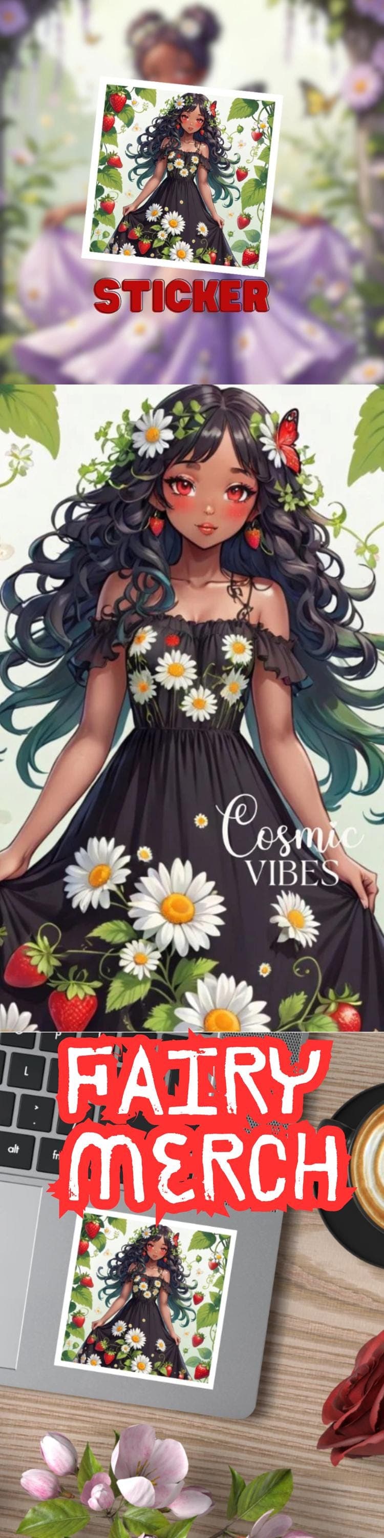 Spring Garden Fairy Sticker: Floral Woman Illustration (Digital Download) - image 2