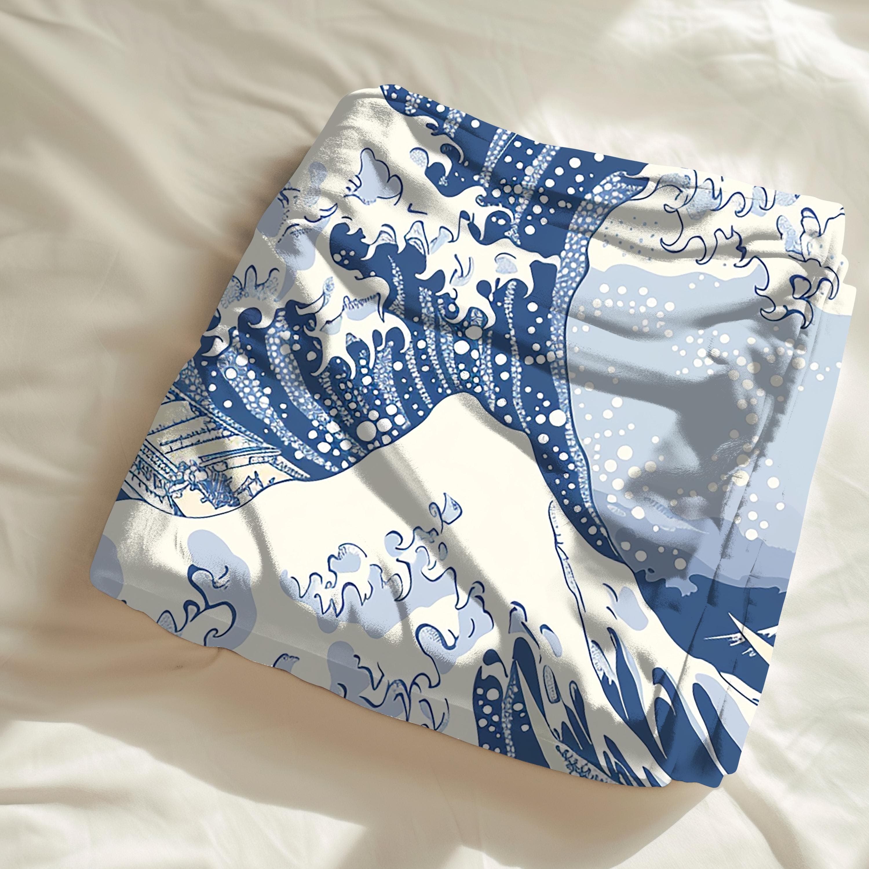 Wave Off Kanagawa Fleece Blanket, Japanese Art Throw - image 5